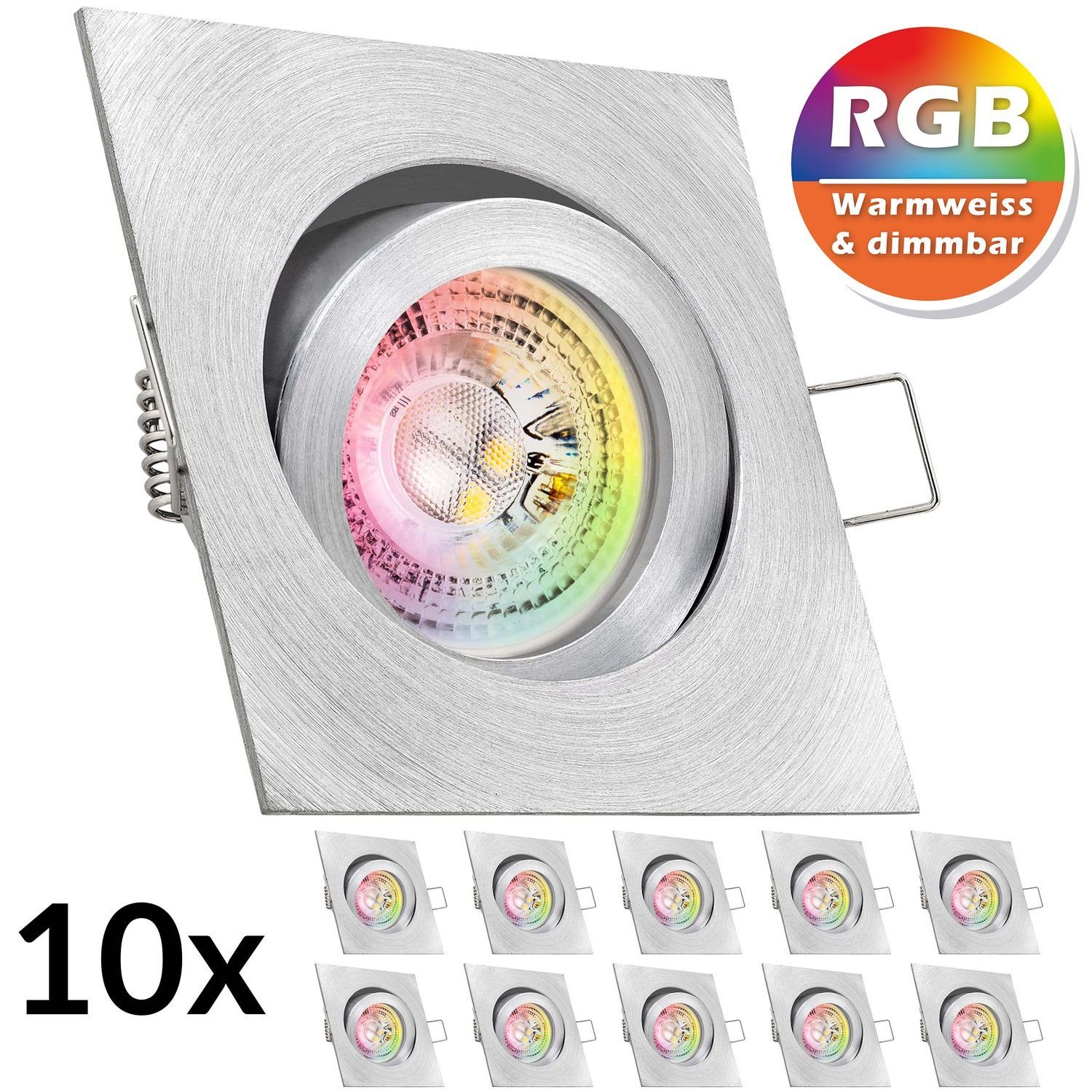 Set Einbaustrahler LED von GU10 LED RGB Einbaustrahler LED aluminium matt mit LEDANDO 10er in 3W