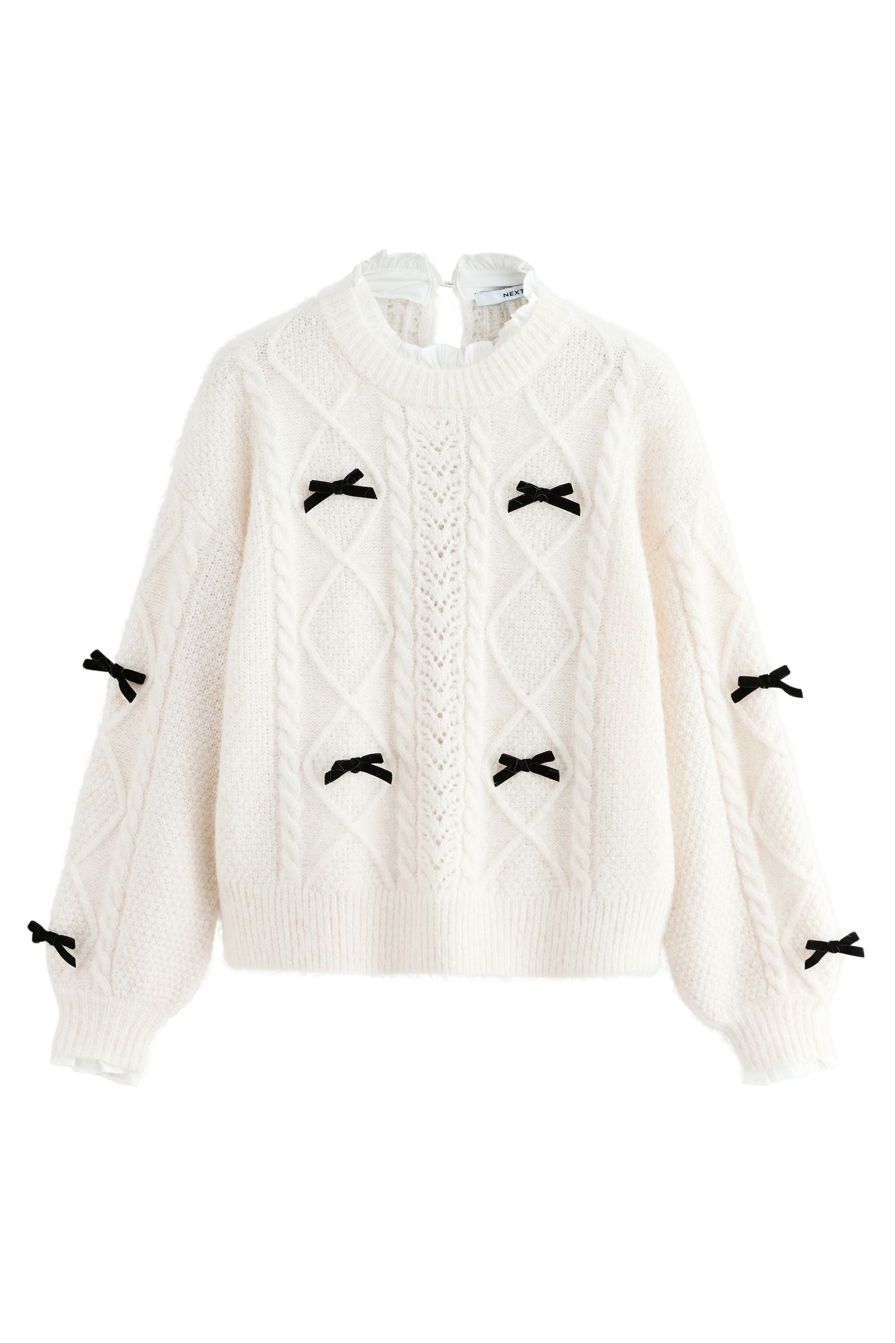 Next Strickpullover Zopfstrickpullover mit Kragenlage und Schleife (1-tlg)