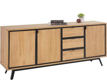 loft24 Sideboard Malti, Anrichte aus Kiefer, Rahmenoptik aus Metall, Breite 180 cm