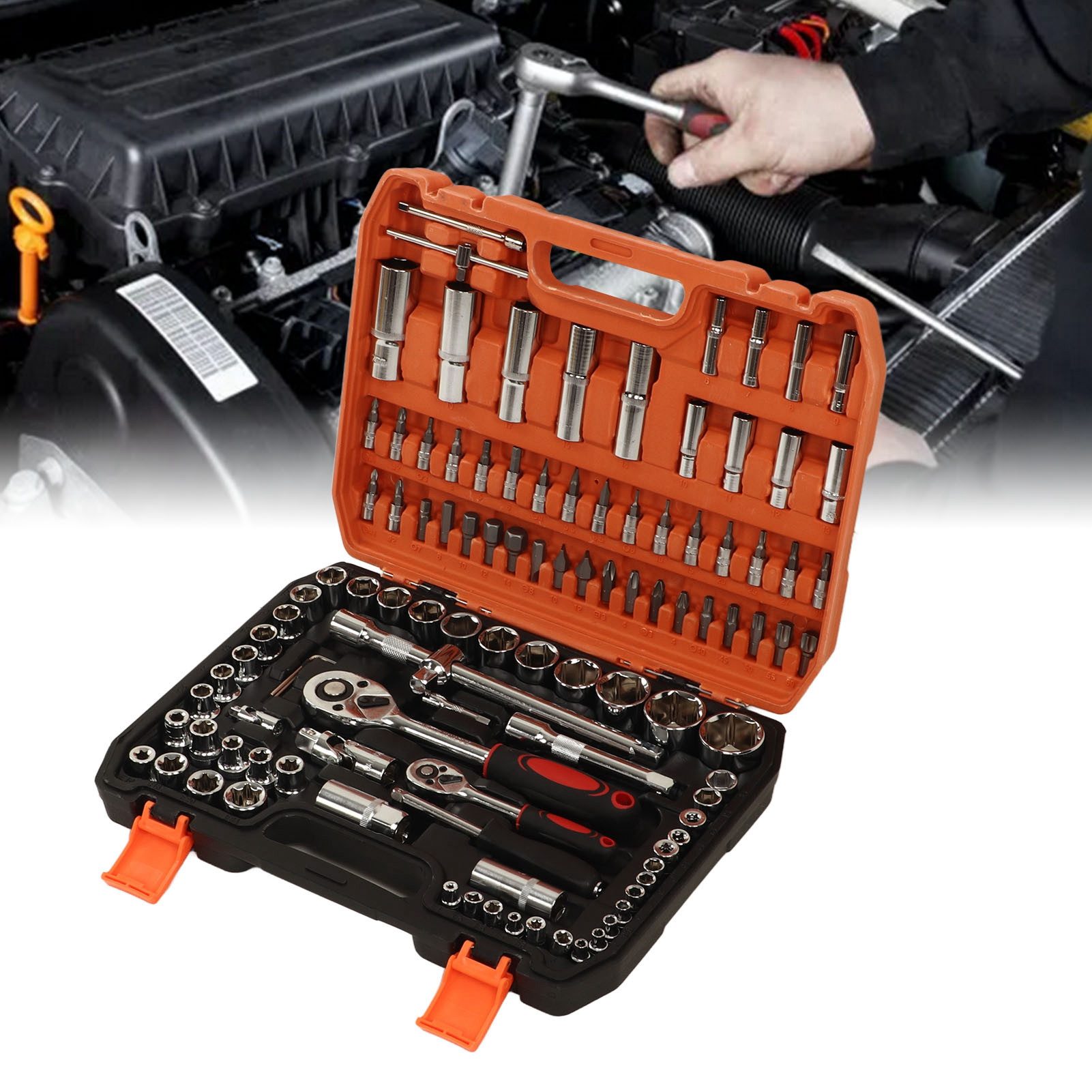 GARRYFIZH Werkzeugset Steckschlüsselsatz 108-teilig Knarrenkasten 1/4" 1/2" Kfz Werkzeug, (set), Profi Ratschenkasten aus Cr-V für Auto-Reparatur & Heimwerker