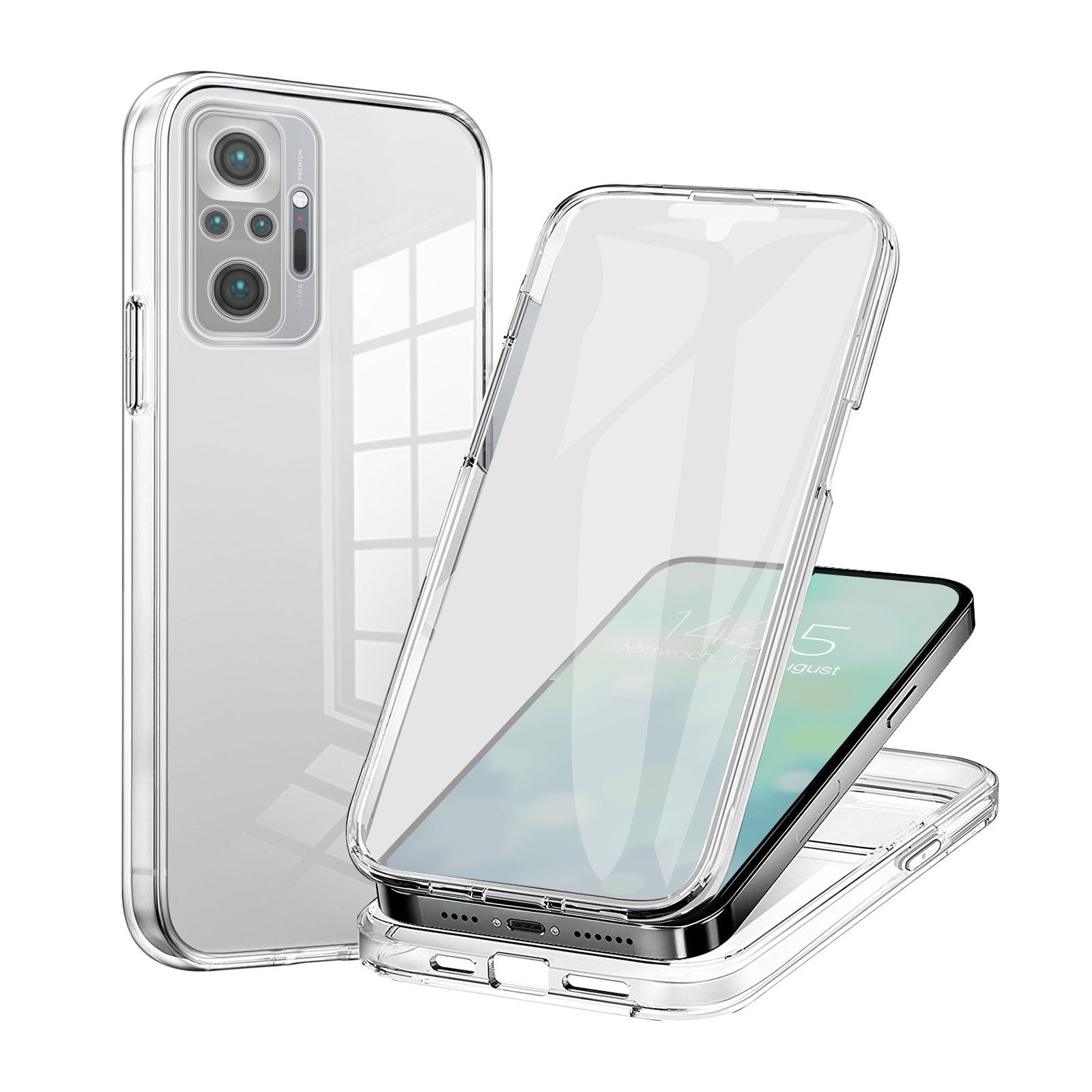 Tec-Expert Handyhülle 360 Grad Hülle für Xiaomi Redmi Note 10 Pro 6.67 Zoll, 6.67", Rundum Schutz Cover Case Hülle Transparent