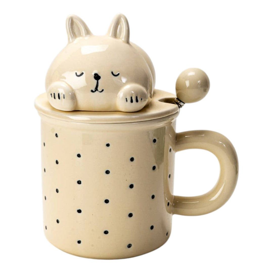 Dark-Desires Tasse Keramik Tasse mit Deckel und Löffel, 390 ml, mit Hasenmotiv