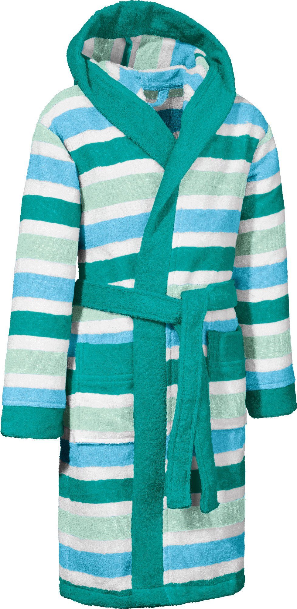 Erwin Müller Kinderbademantel Kinder-Bademantel mit Kapuze, Rückenlänge: 74 cm, Frottier, mit Kapuze/mit Aufsatztasche:, default, Walk-Frottier Streifen