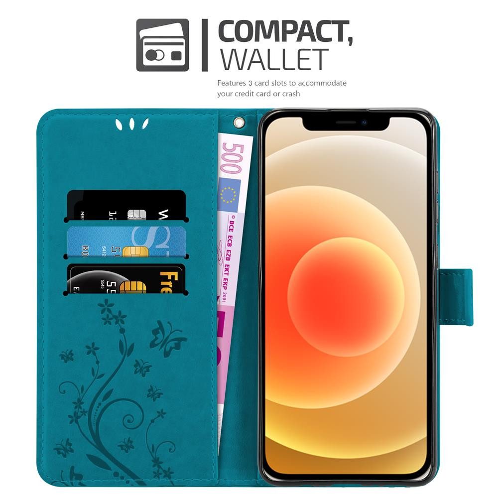 Cadorabo Handyhülle für iPhone 12 MINI Hülle Apple iPhone 12 MINI, Hülle Schutzhülle Blumen Flower mit Standfunktion Kartenfach Magnet