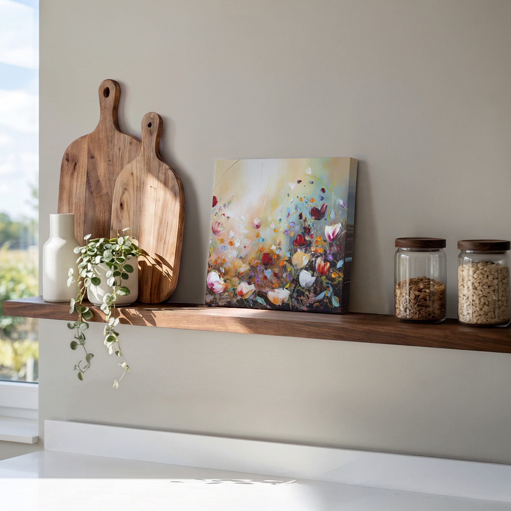 OneMillionCanvasses® Leinwandbild Ölfarben - Blumen - Farbenfroh - Natur, Fotodruck (1 St), Wandbild, Deko Schlafzimmer Wohnzimmer Flur 20x20 cm – Bild 5 von 5