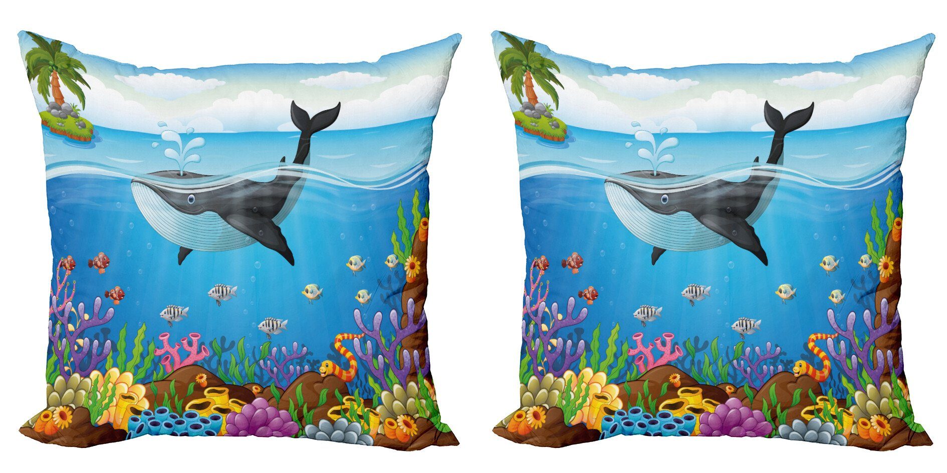 Kissenbezüge Modern Accent Doppelseitiger Digitaldruck, Abakuhaus (2 Stück), Tier Wal in Ocean Planet