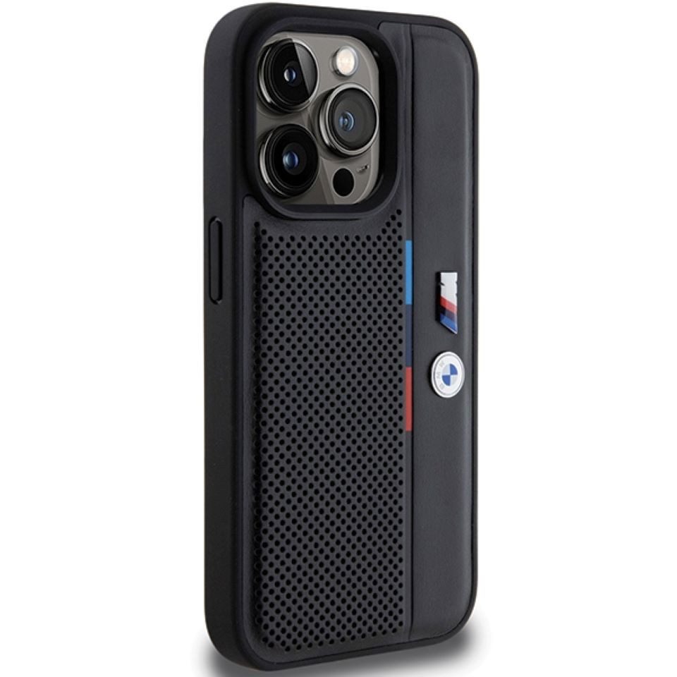 BMW Handyhülle Hardcase iPhone 15 Pro schwarz Logo Metall Kunstleder 6,1 Zoll, Kantenschutz – Bild 4 von 5