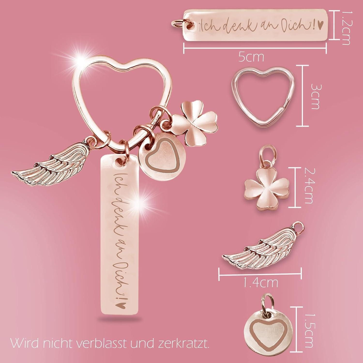 LuxusKollektion Schlüsselanhänger mit Gravur Schlüsselanhänger Herz graviert Rosé-ich Denk An Dich!