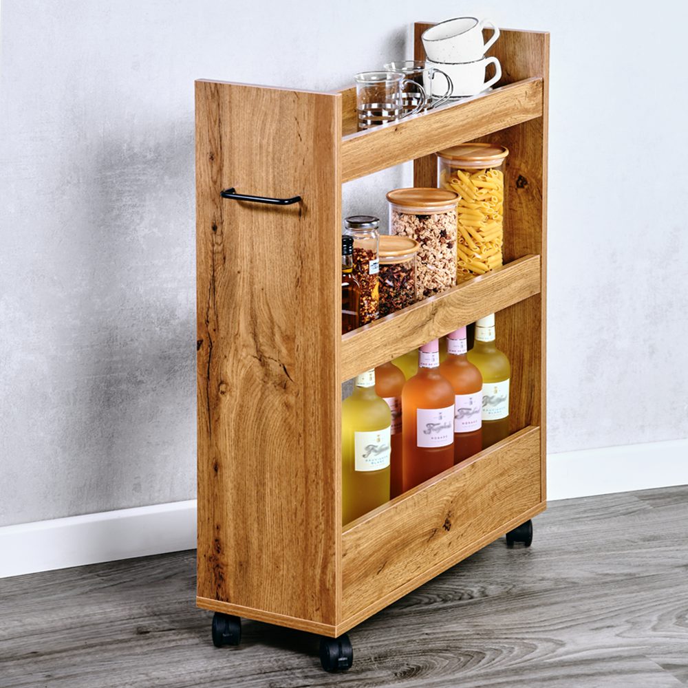 KESPER® Küchenregal Nischenregal, FSC, 1-tlg., mit 3 Abstellflächen und 4 Rädern, davon 2 mit Bremse