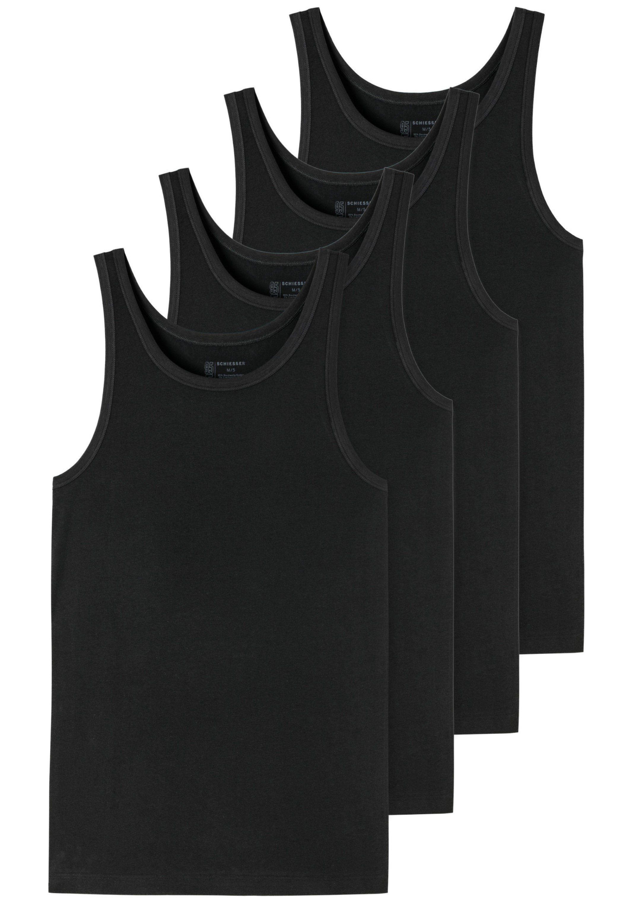 Schiesser Unterhemd 4er-Pack - 95/5 - Organic Cotton (Spar-Set, 4-St) Unterhemd / Tanktop - Baumwolle - Tiefer Rundhalsausschnitt Schwarz