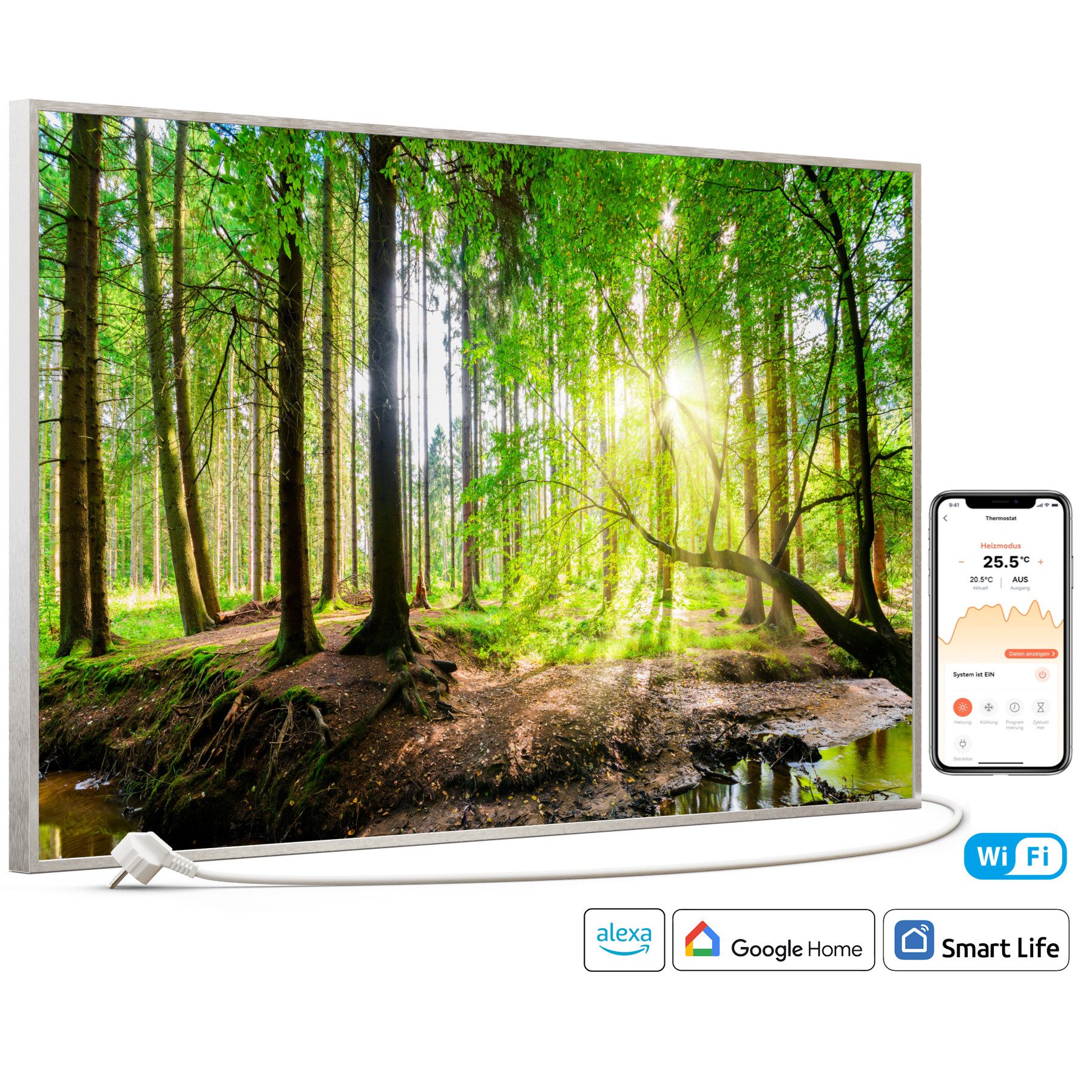 STEINFELD Heizsysteme Infrarotheizung Bild 600W, 100x60cm, Made in Germany, 7 Jahre Garantie, mit Thermostat, Silber