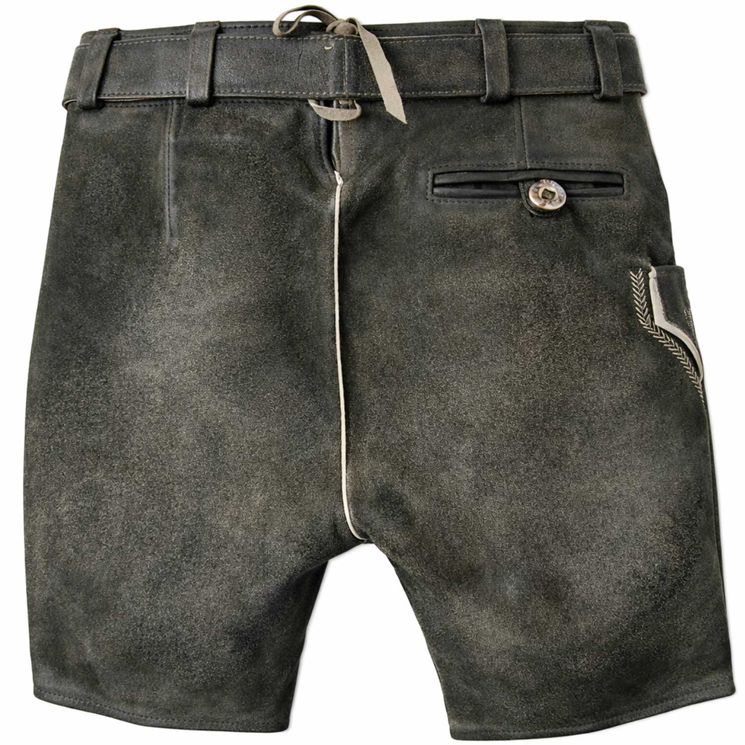 Maddox Trachtenlederhose "Ammersee" mit Gürtel - Antik Smoke, Kurze Herren Lederhose