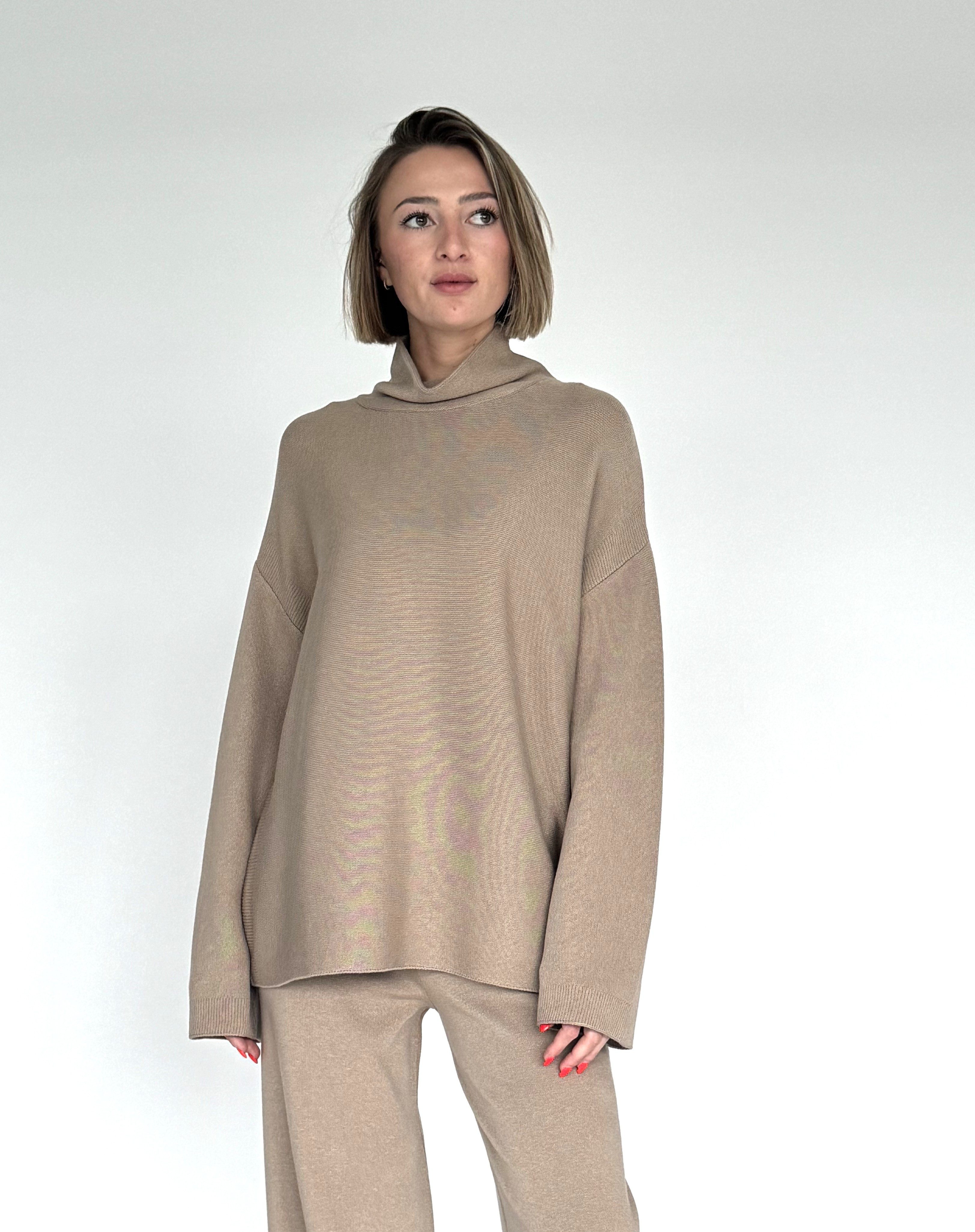 Zuckerwatte Stehkragenpullover leichte A-Linie aus Viskose Superstretch