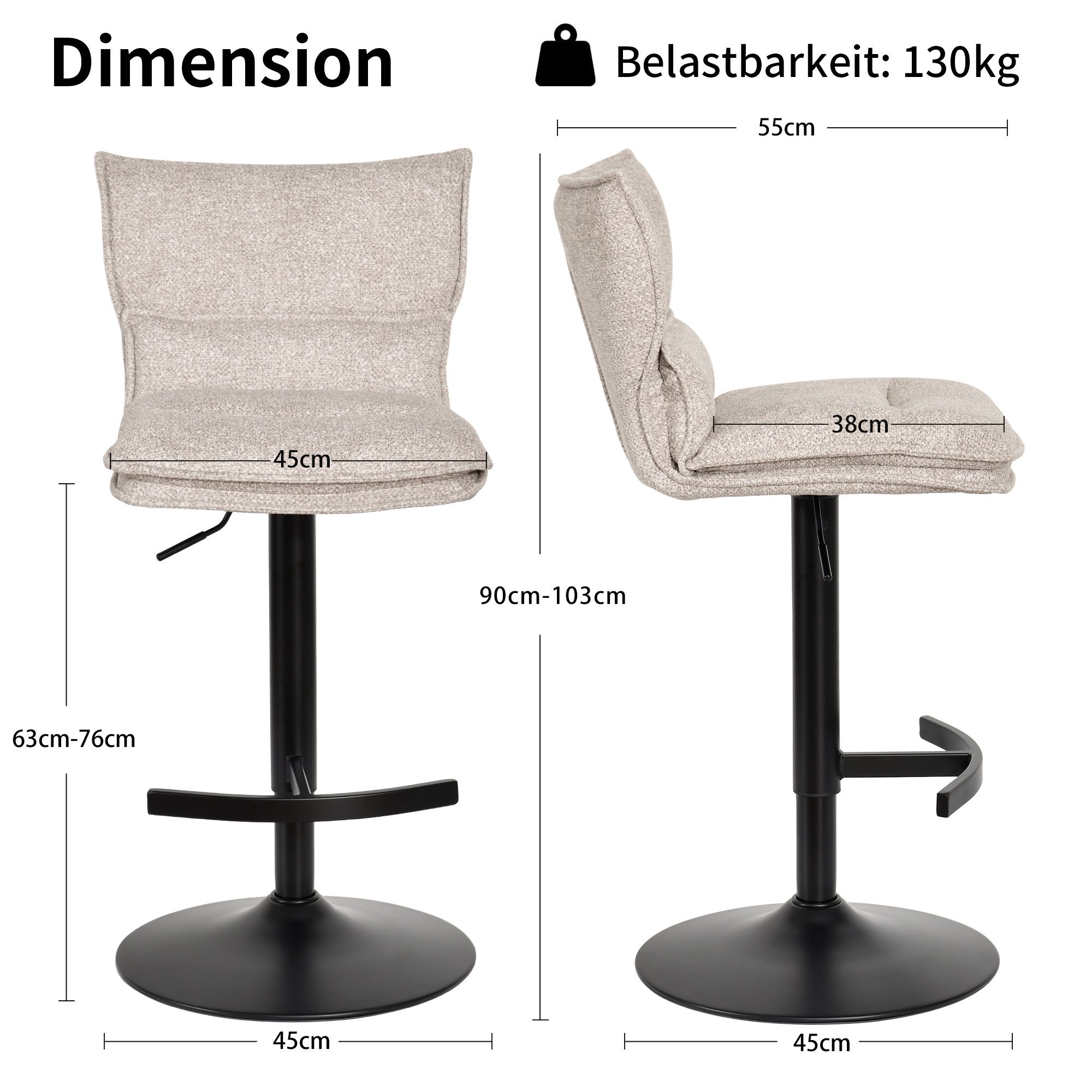 Duhome Barhocker (5501A1), 2er Set, Barstuhl Drehbar aus Bouclé