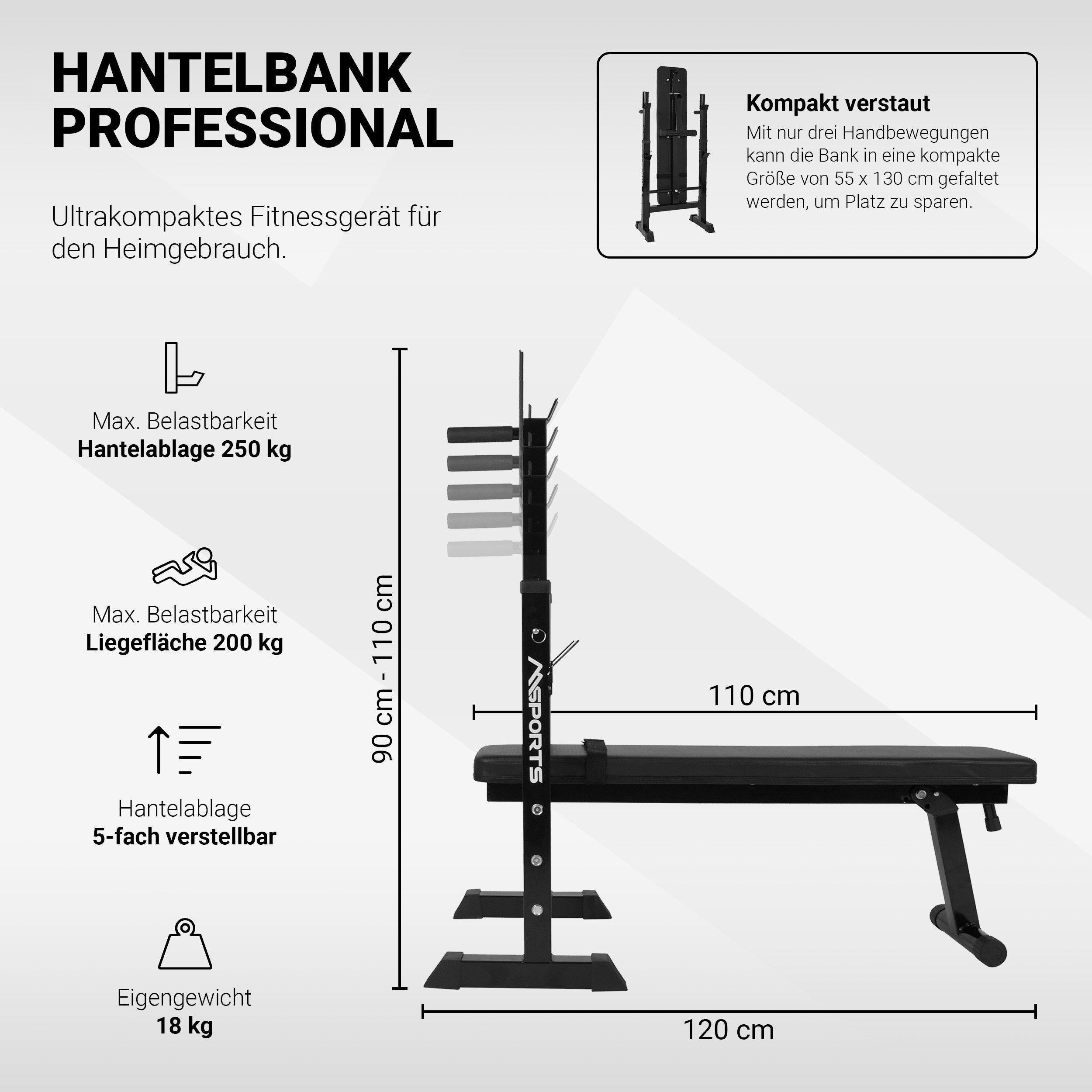 MSports® Hantelbank Hantelbank Multifunktion klappbar Langhantelstangen bis 200 kg