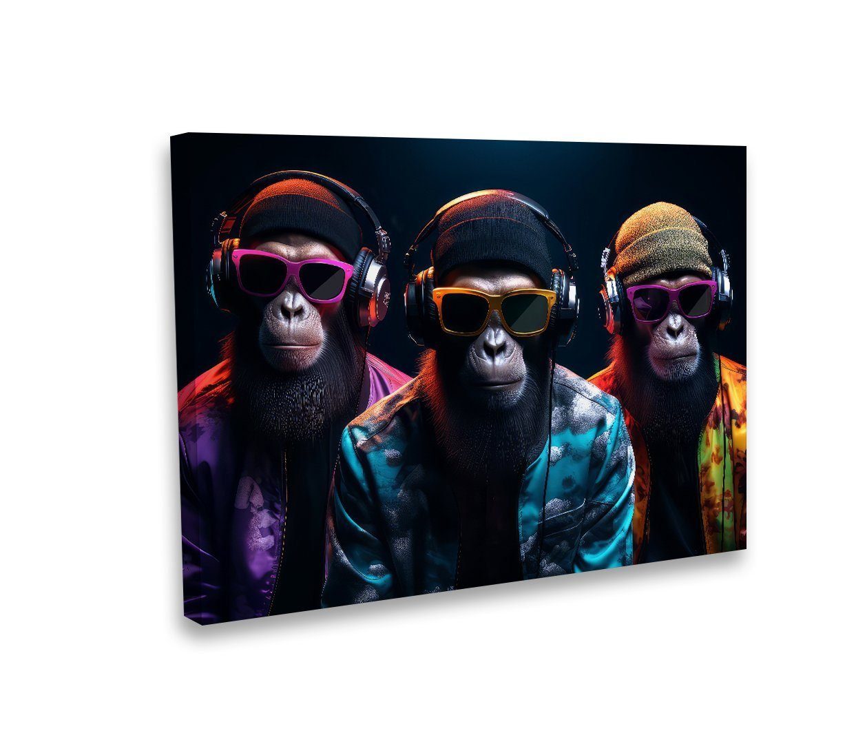 Hustling Sharks Leinwandbild Exklusives Tier-Bild als XXL Leinwandbild "Three Cool Monkey", in 7 unterschiedlichen Größen verfügbar