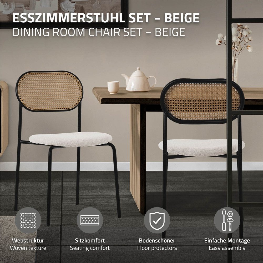 ML-DESIGN Stuhl Esszimmerstühle Rattanstuhl Polsterstühle Akzentstühle für Esszimmer (4 St), Beige Esstischstühle mit Rückenlehne aus Rattan 4er Set Küchenstuhl – Bild 2 von 5