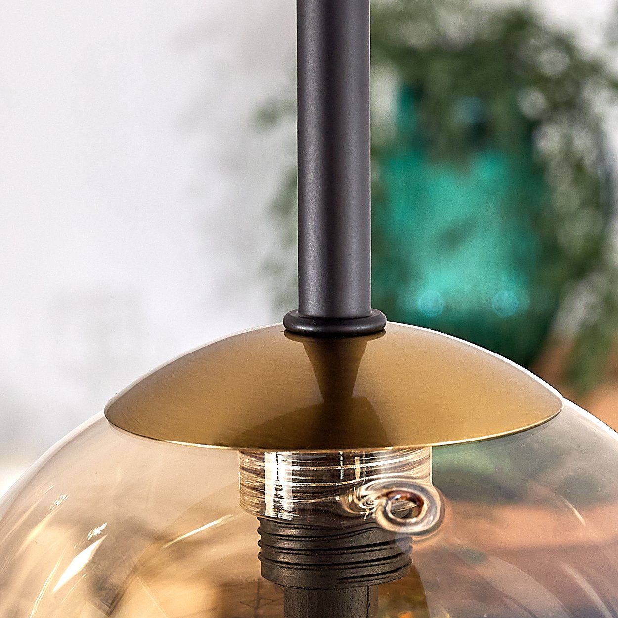 hofstein Deckenleuchte Deckenlampe aus Metall/Glas in Schwarz/Goldfarben/Bernsteinfarben, ohne Leuchtmittel, Leuchte im Retro-Design aus Glas, 5 x G9 LED, ohne  – Bild 3 von 5