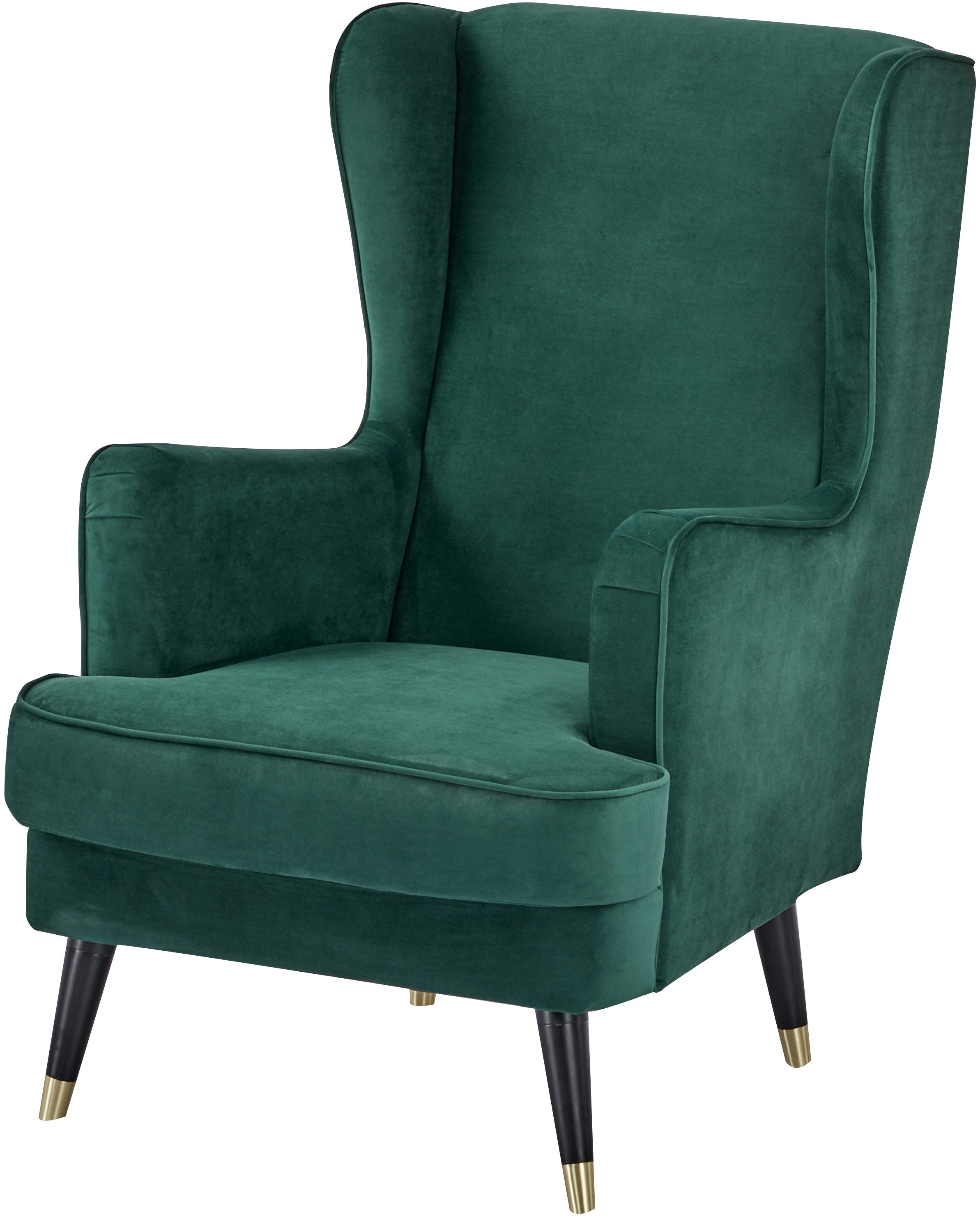 Home affaire Ohrensessel ZILLER, TV-Sessel, frei im Raum stellbar, in Cord und Samtvelours, Holzfüsse mit dekorativen Metallhülsen, Traumhafter Relaxsessel