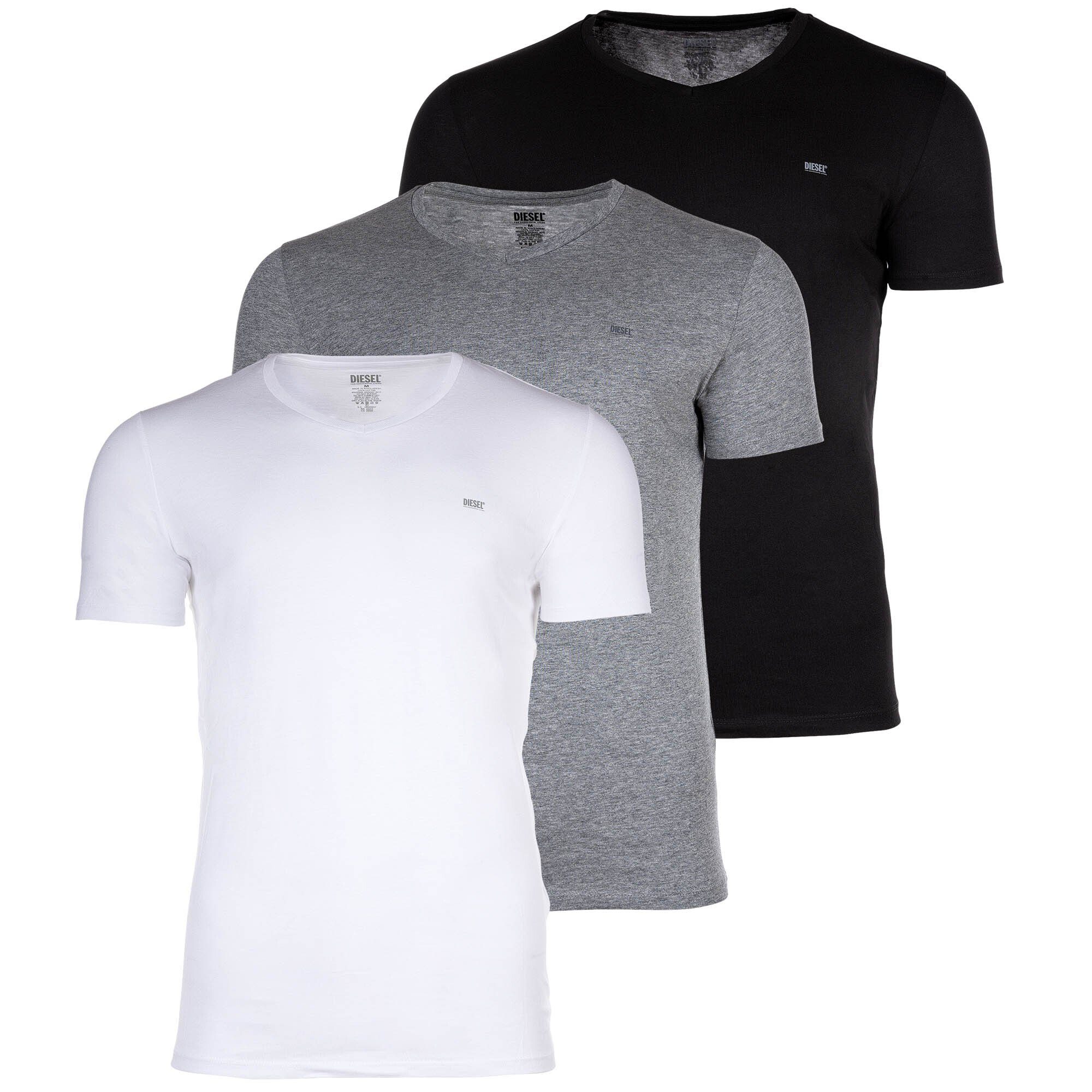 T-Shirt, Schwarz/Grau/Weiß - 3er T-Shirt Herren Pack Diesel