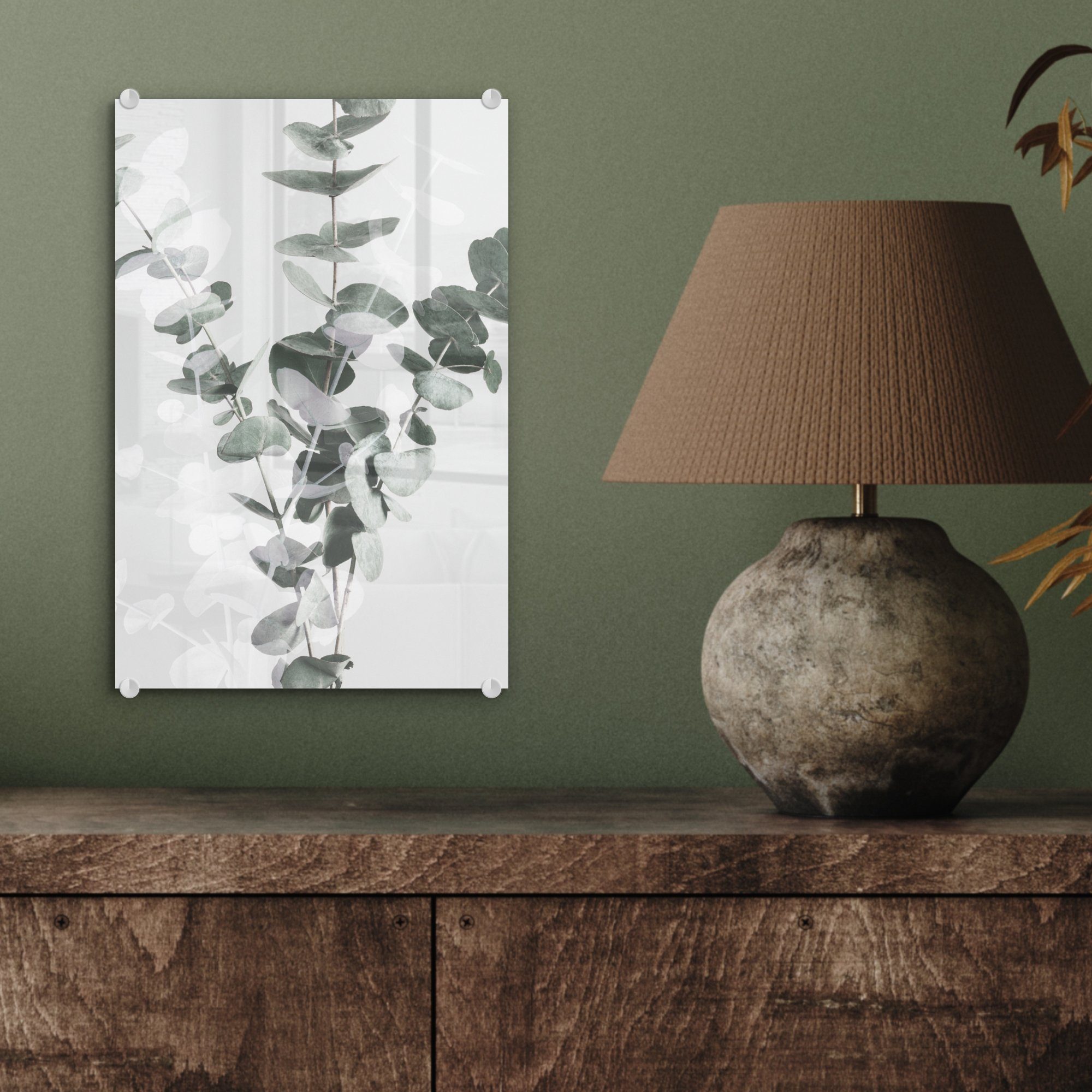 - - auf Blätter, Grün MuchoWow - Glasbilder - Acrylglasbild Glas Foto - St), Wandbild Natur Glas Bilder (1 auf Wanddekoration - Pflanzen
