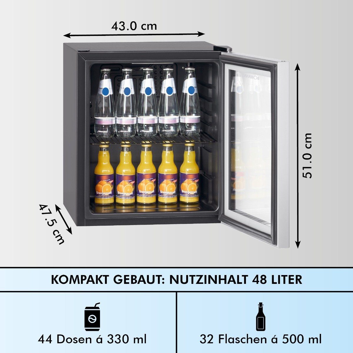 BOMANN Getränkekühlschrank KSG 43 cm cm breit hoch, 51 7282, schwarz