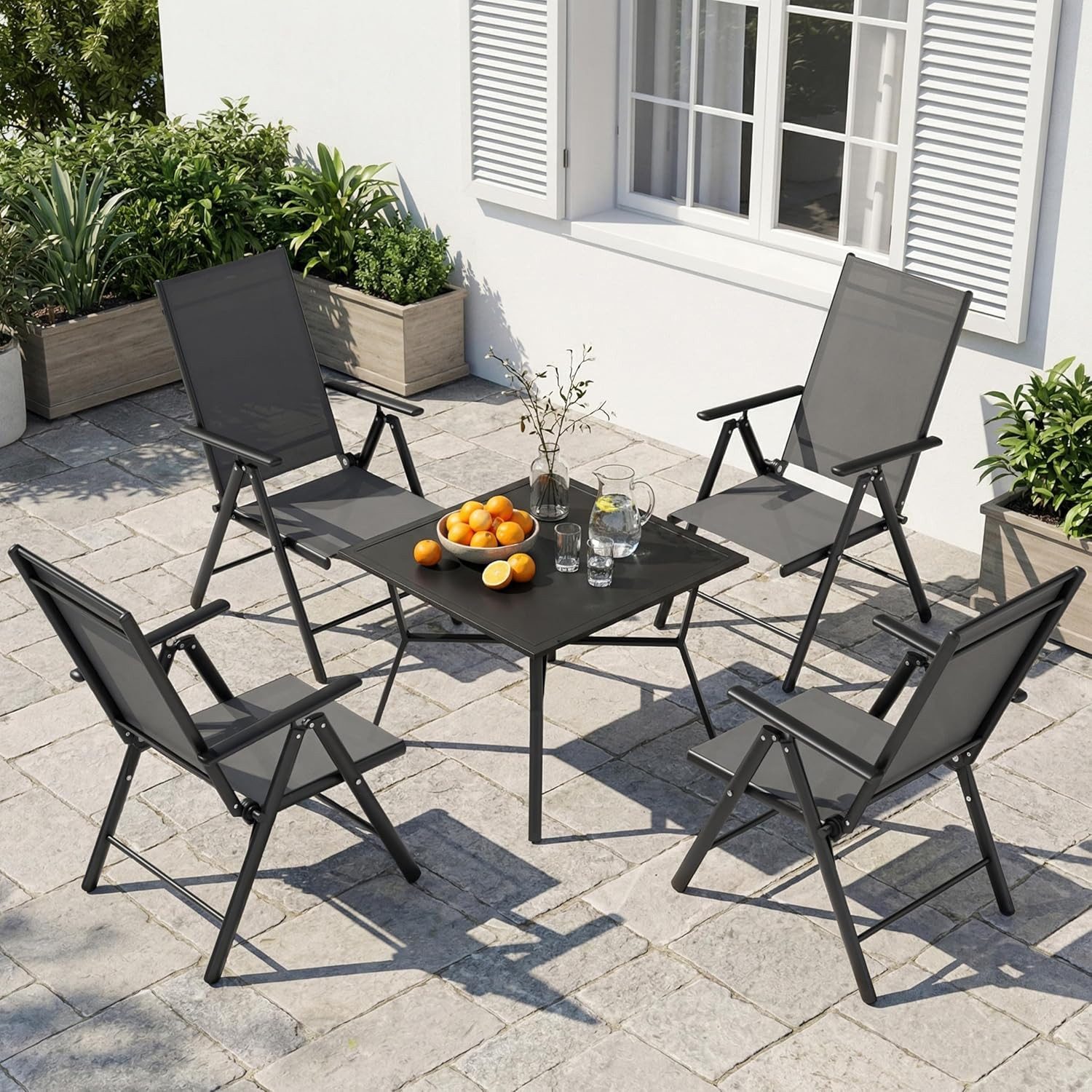 GOTLAND Klappstuhl Klappbare Gartenstühle mit 7-Fach verstellbarer Rückenlehne (4 St), atmungsaktives Textilene und Stahlgestell für Garten, Balkon