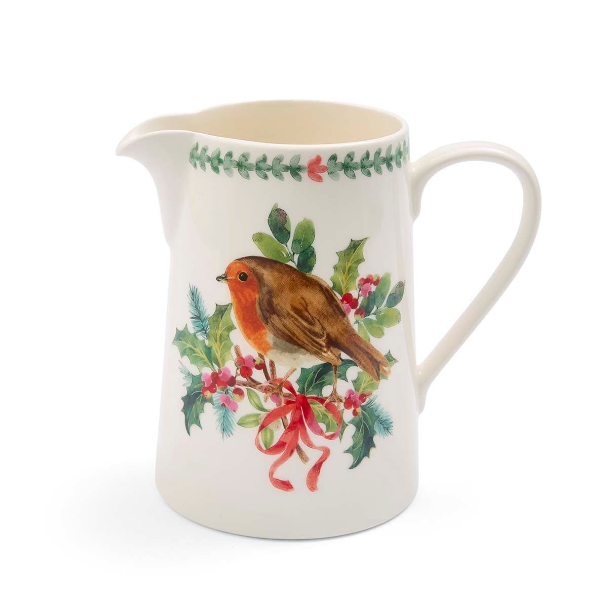Portmeirion Kanne Botanic Garden Christmas Holly Keramik Karaffe Robin, ca. 850ml