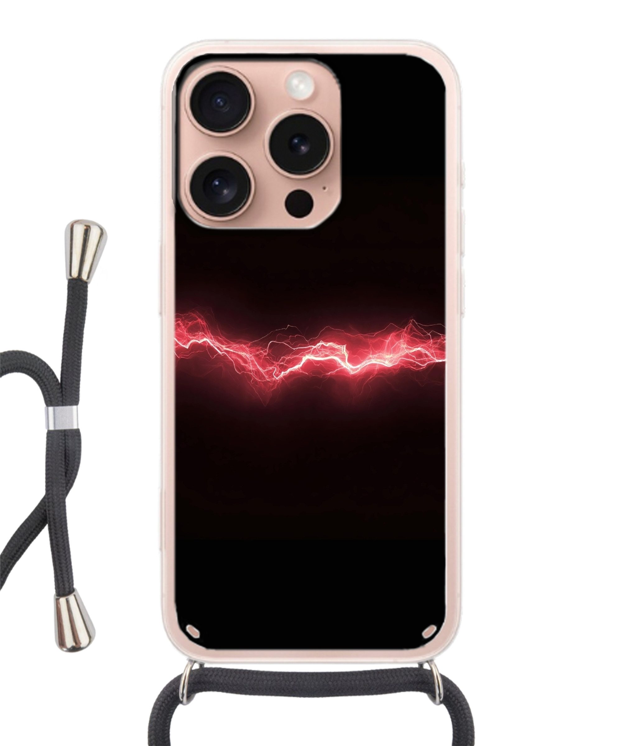 MuchoWow Handyhülle für Apple iPhone 16 Pro Spiele - Rot - Elektrizität - Energie - Linie, Tragbare Handyhüllen mit Kette zum umhängen, Handykette Handyband