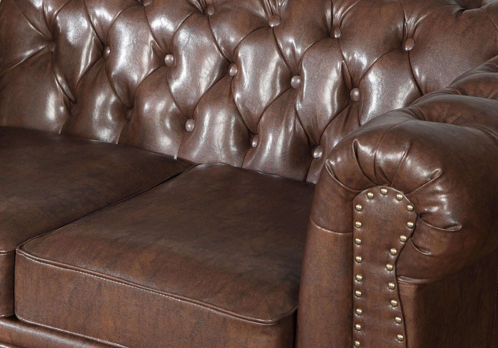 JVmoebel Chesterfield-Sofa Elegantes Sofa aus Kunstleder in Braun mit Chesterfield-Knöpfen, Packung, Made in Europa