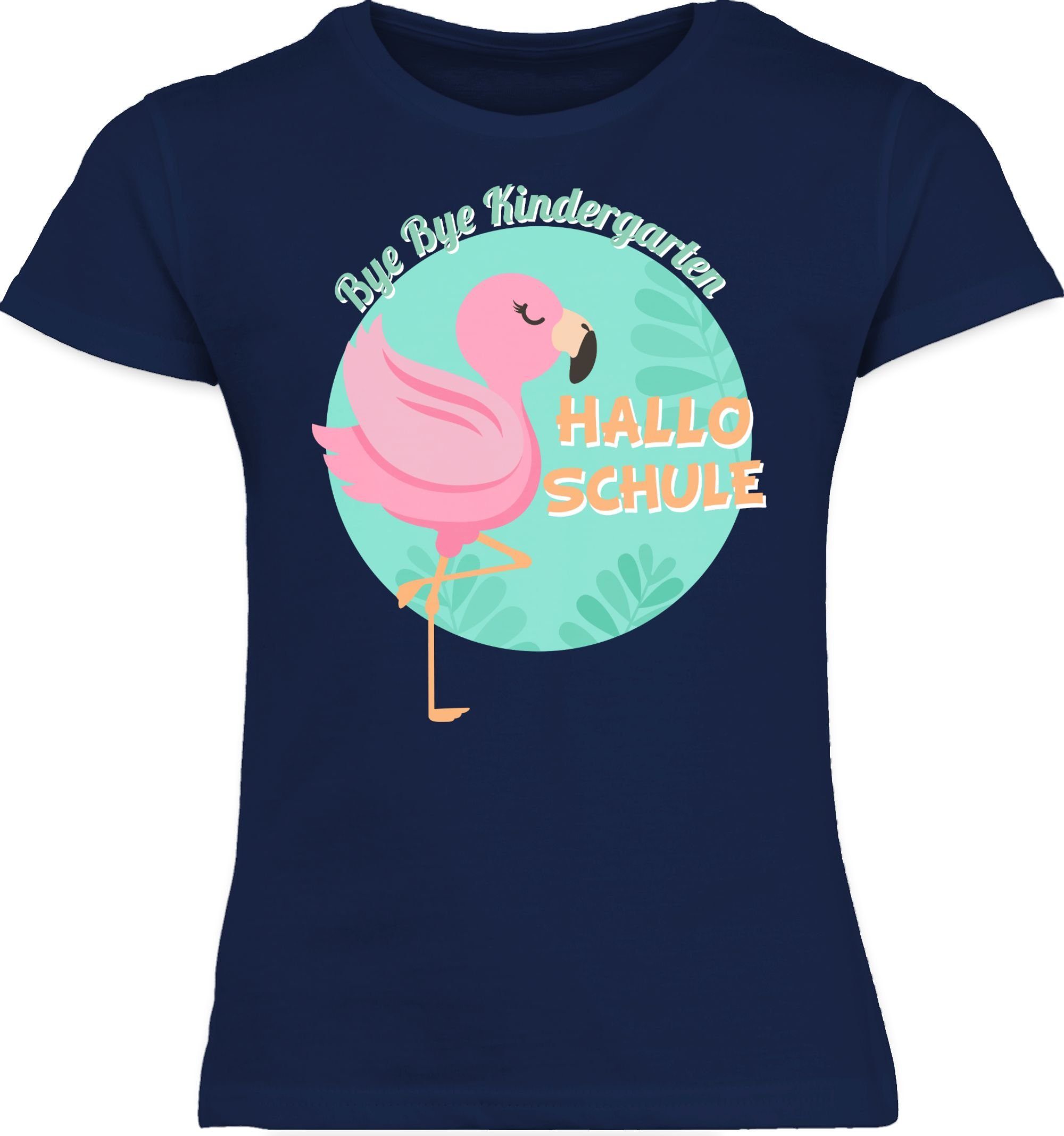 Shirtracer T-Shirt Bye Bye Kindergarten Hallo Schule Flamingo Einschulung Mädchen 2 Navy Blau