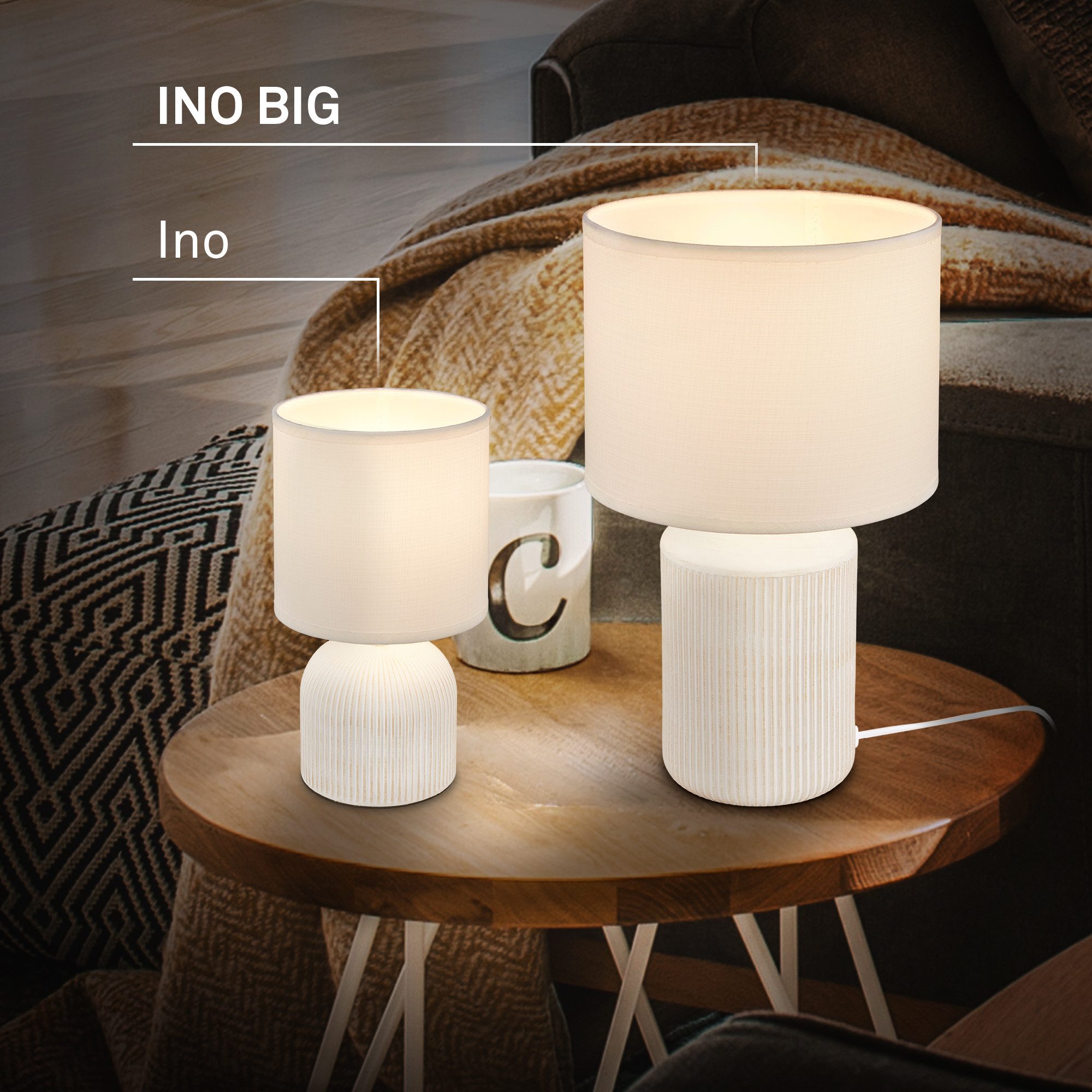 Briloner Leuchten Tischleuchte LED Tischlampe Wohnzimmer Keramik Kommodenlampe E14, ohne Leuchtmittel, Tischlampe max. 10W Schlafzimmer Wohnzimmer Nachttisch – Bild 4 von 5