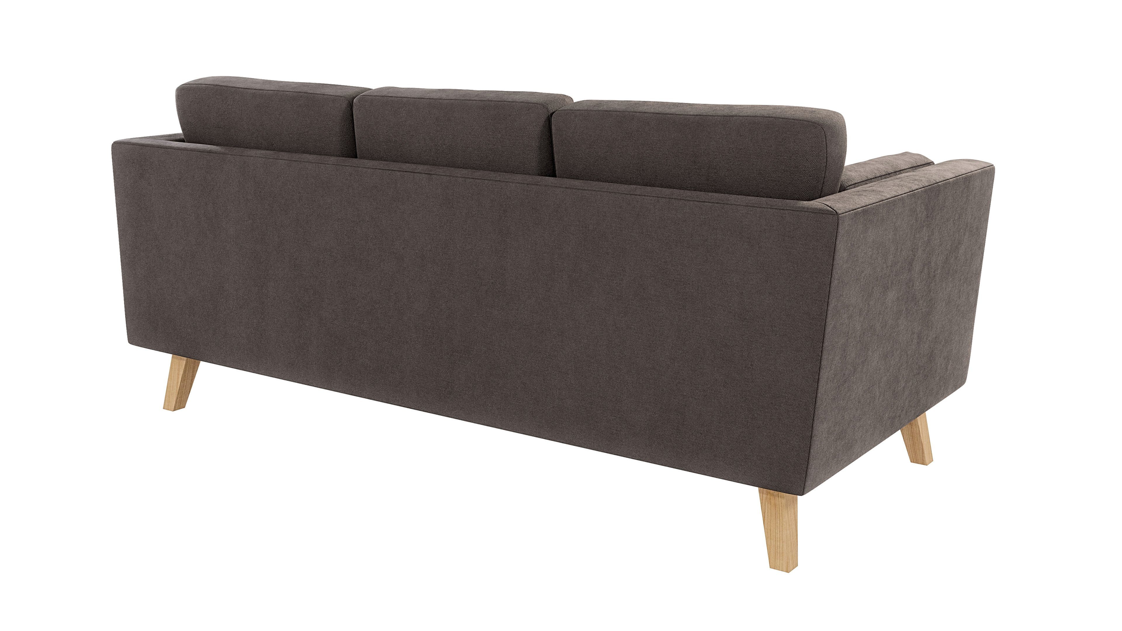 Angeles mit Khaki Sofa - Braun S-Style 3-Sitzer Wellenfederung Design, im skandinavischen Möbel