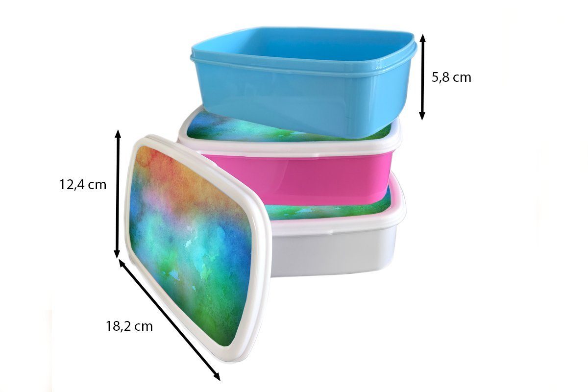 MuchoWow Lunchbox Mädchen für Kinder Erwachsene, Rot, - Brotdose, Grün für Brotbox und Blau und weiß Aquarell - Jungs (2-tlg), Kunststoff, 