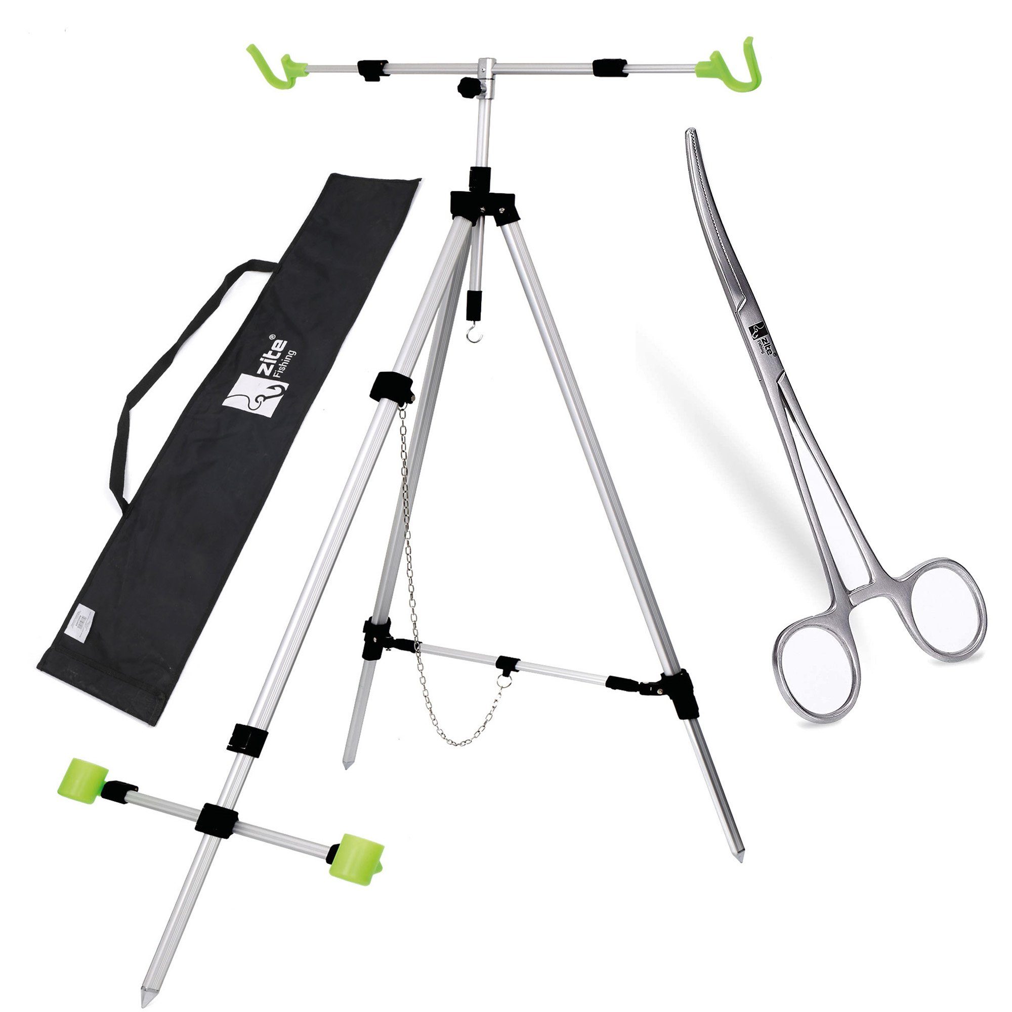 Zite Rutenhalter Brandungsdreibein für 2 Ruten & gebogene Hakenlöser-Zange im Set