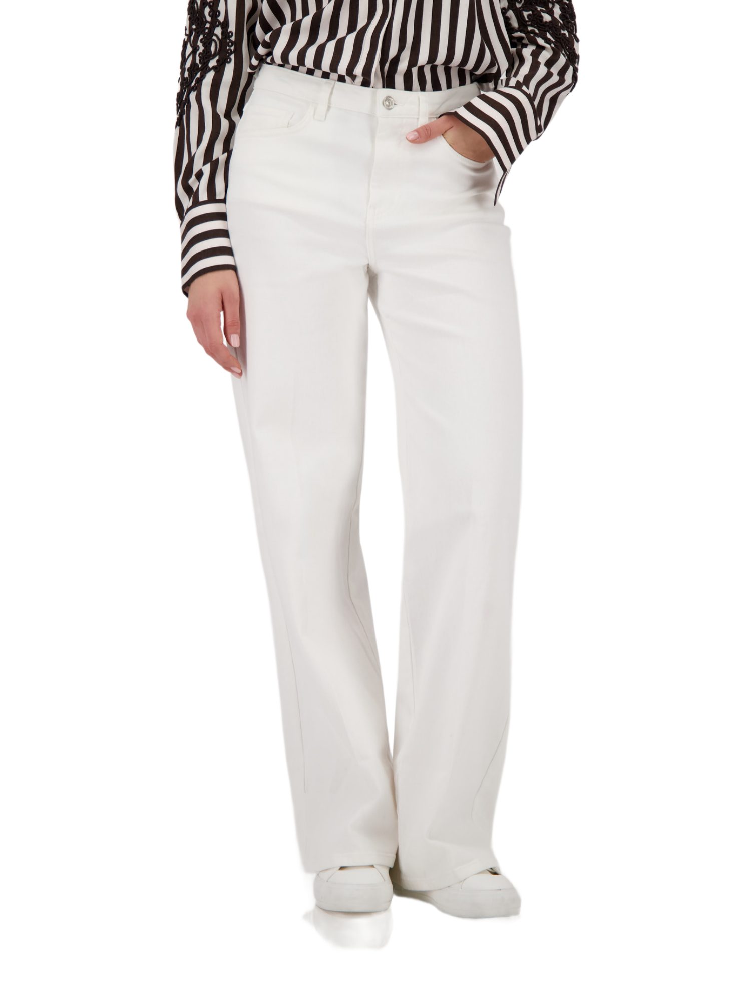 Monari Stoffhose weiß, Casual, Baumwolle, Unifarben, Wide Leg