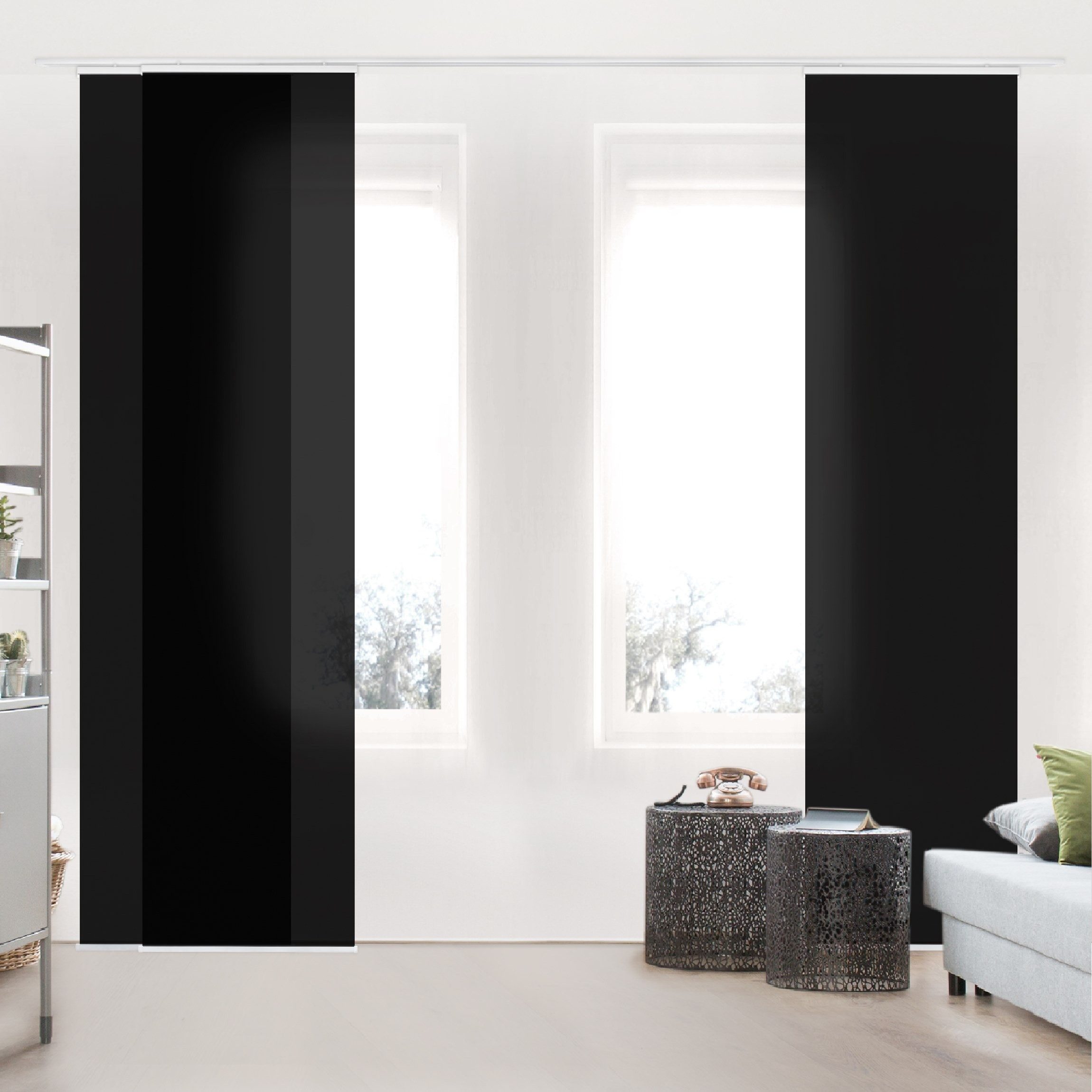Bilderdepot24 Schiebegardine modern Flächenvorhang blickdicht Tiefschwarz, günstig online kaufen