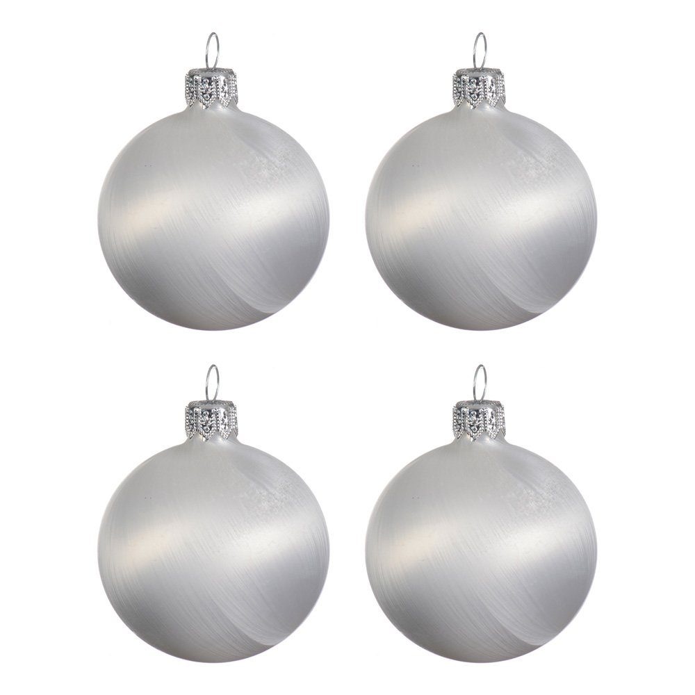 Decoris season decorations Weihnachtsbaumkugel, Eislack Box mundgeblasen Glas 4er Weihnachtskugeln - 10cm Weiß
