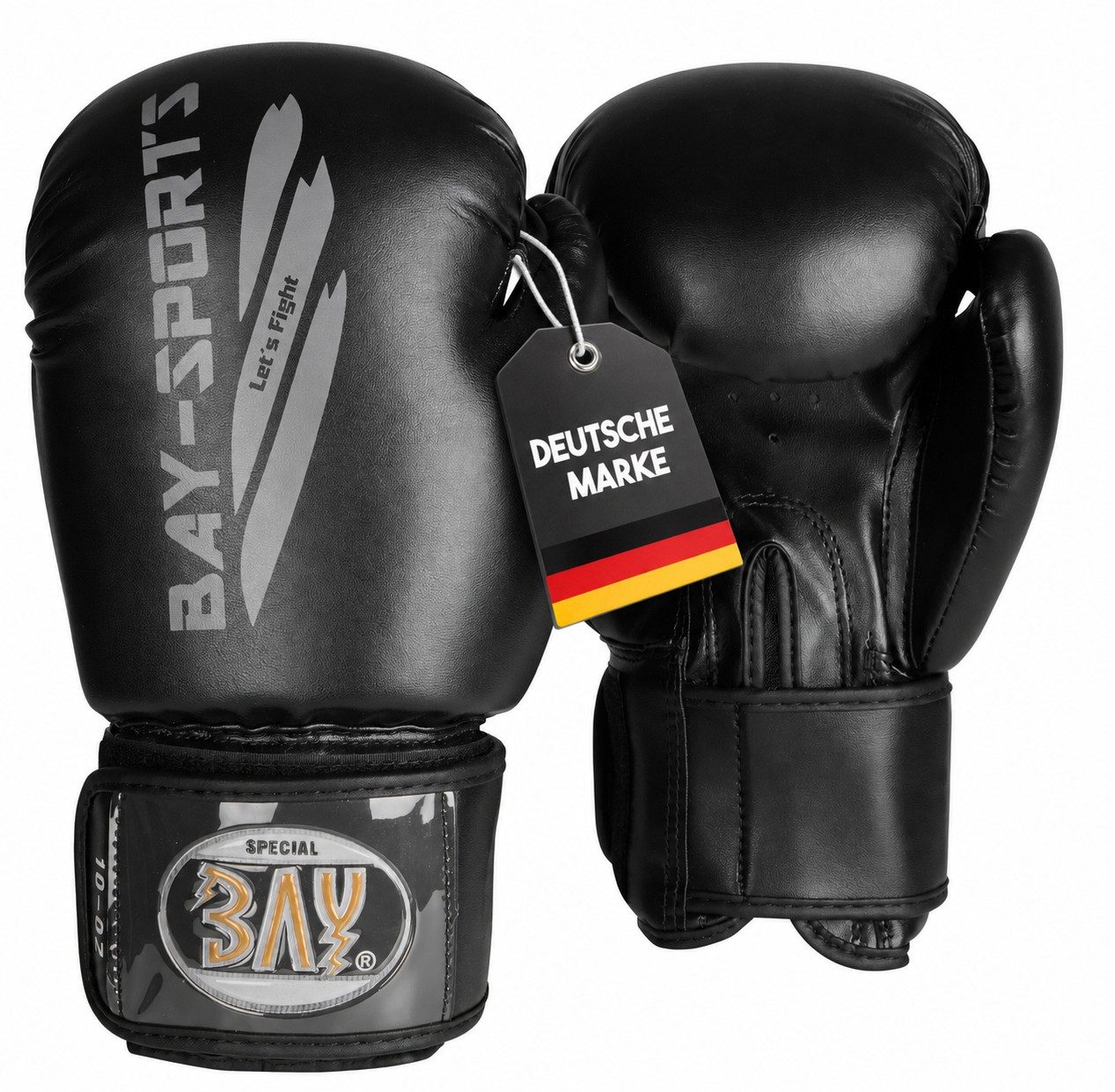 BAY-Sports Boxhandschuhe Black ore Black Box-Handschuhe schwarz grau Boxen Kickboxen Thaiboxen (Paar), Tolle Farbkombination, 8, 10, 12, 14 Unzen, Training und Wettkampf