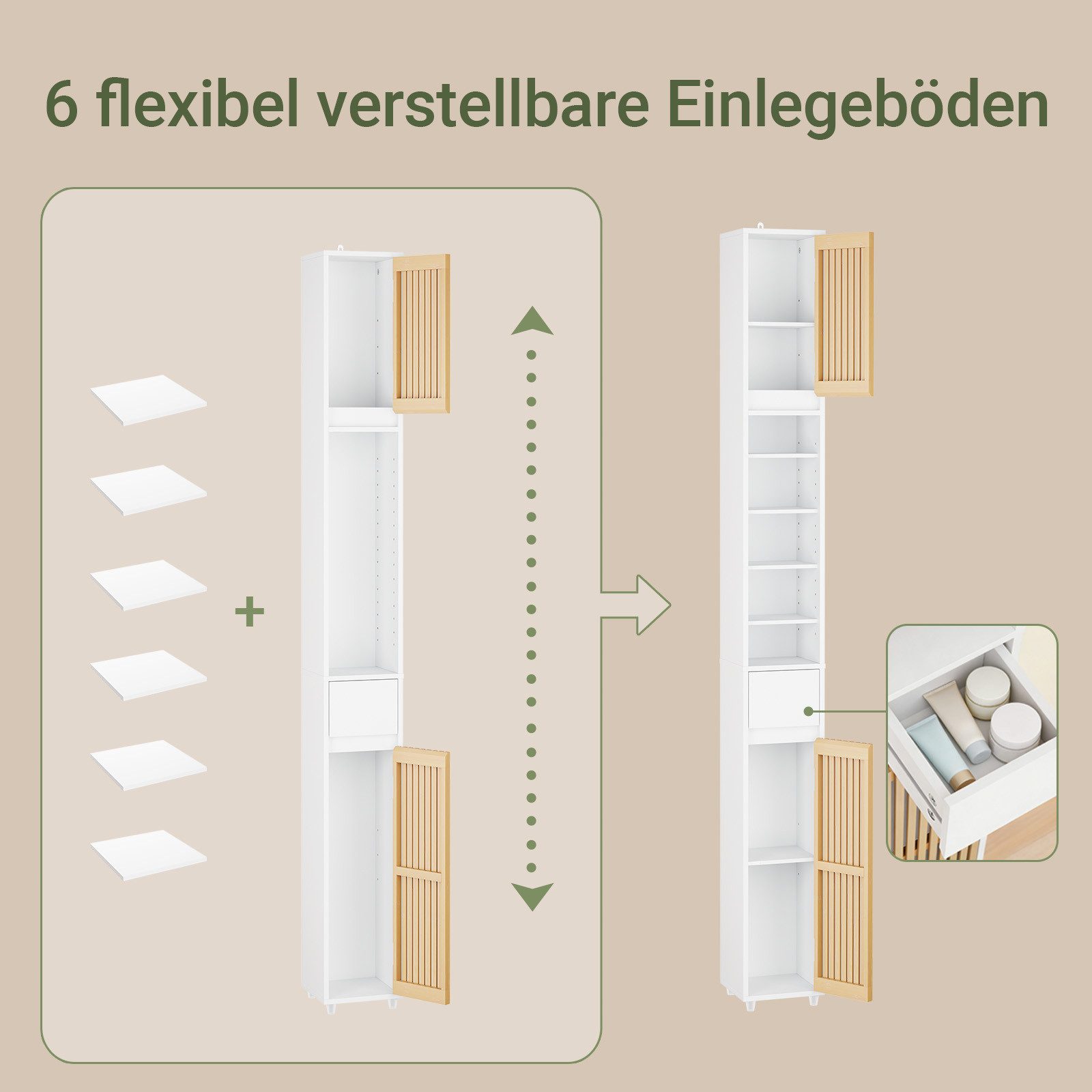 SoBuy Hochschrank BZR34, Badschrank schmal 20 cm, Badezimmerschrank, Hochschrank bad Badkommode, extra Stauraum für kleine Bäder, schlankes Design – Bild 4 von 5