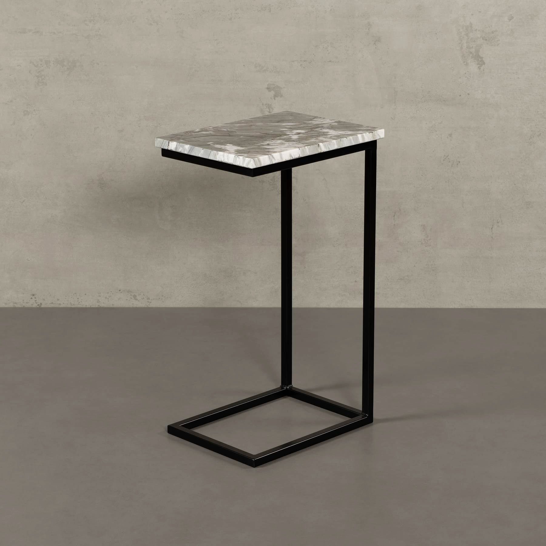 MAGNA Atelier Couchtisch STOCKHOLM mit MARMOR, 40x30x68cm ECHTEM eckig, Wohnzimmer schwarz Metallgestell, Laptoptisch, Venom Tisch