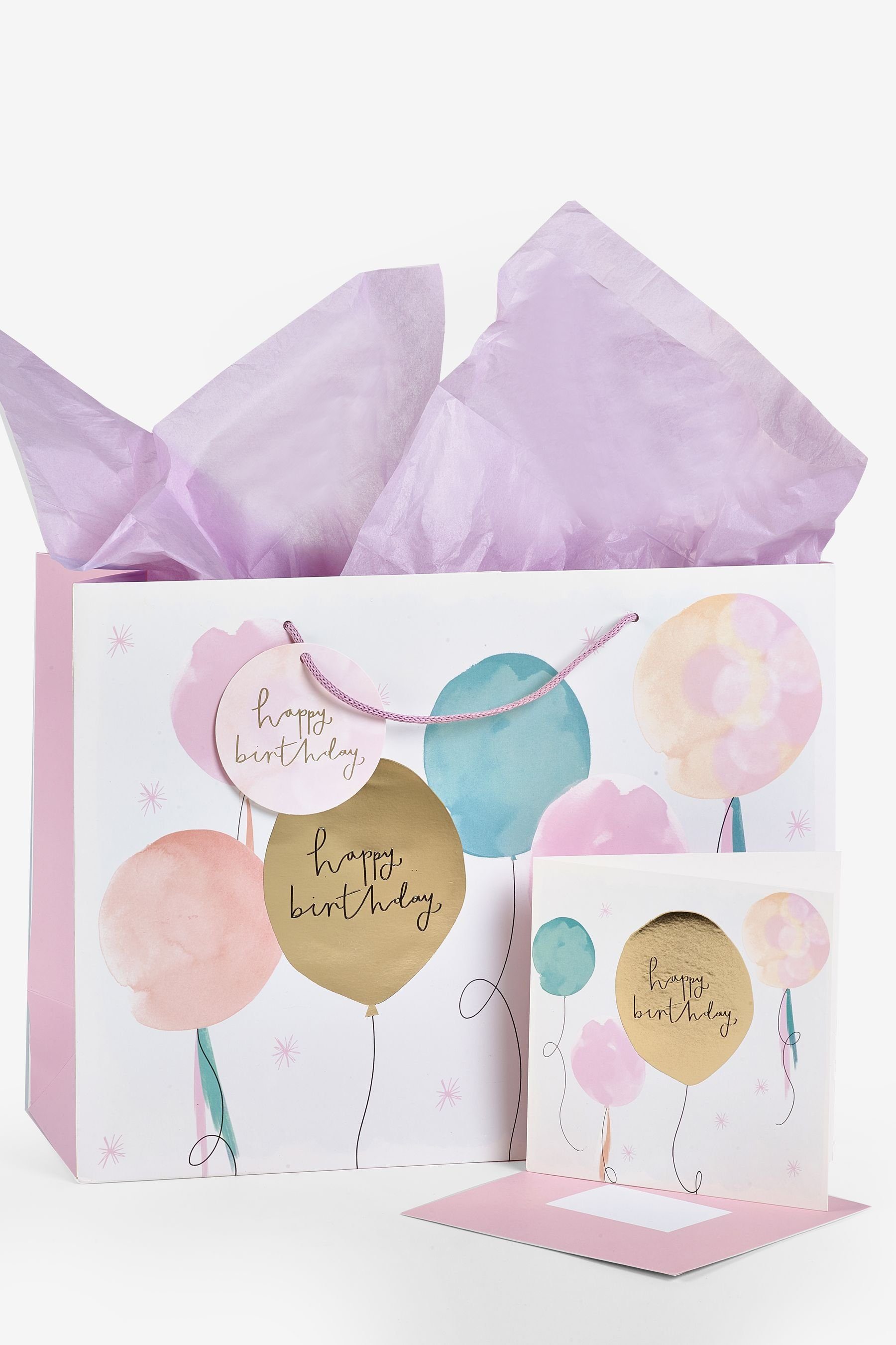 Next Geschenkpapier Pastell-Ballon Geschenktasche und Karte im Set, (1St)
