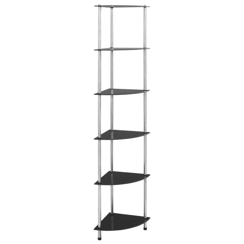 vidaXL Eckregal NA Eckregal Schwarz 30x30x160 cm mit 6 Ablagen aus Glas und Edelstahl