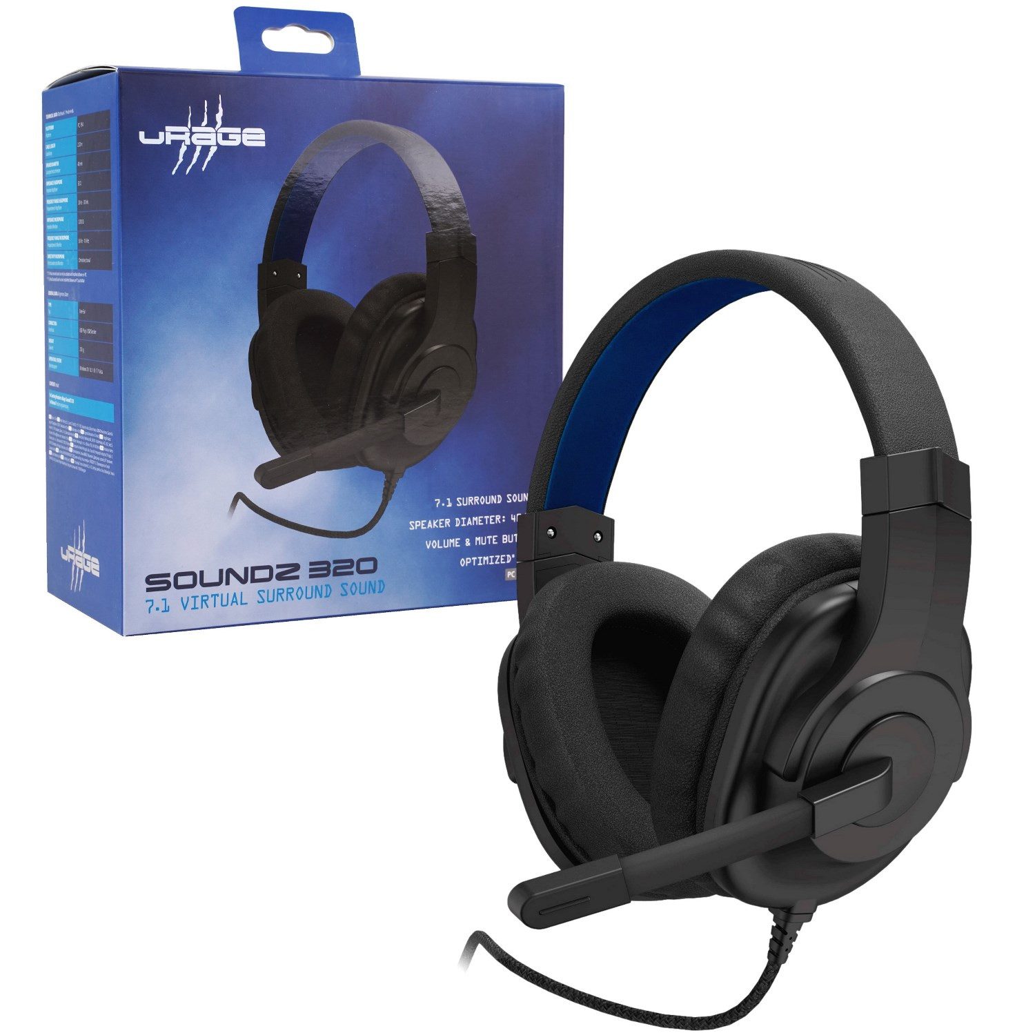 uRage Gaming USB 7.1 Headset Kopfhörer SoundZ 320 Headset (Lautstärkenreglung, Mute, Mikrofon, etc., kabelgebunden, Over-Ear mit Mikrofon + Fernbedienung für PC Notebook PS5 PS4)