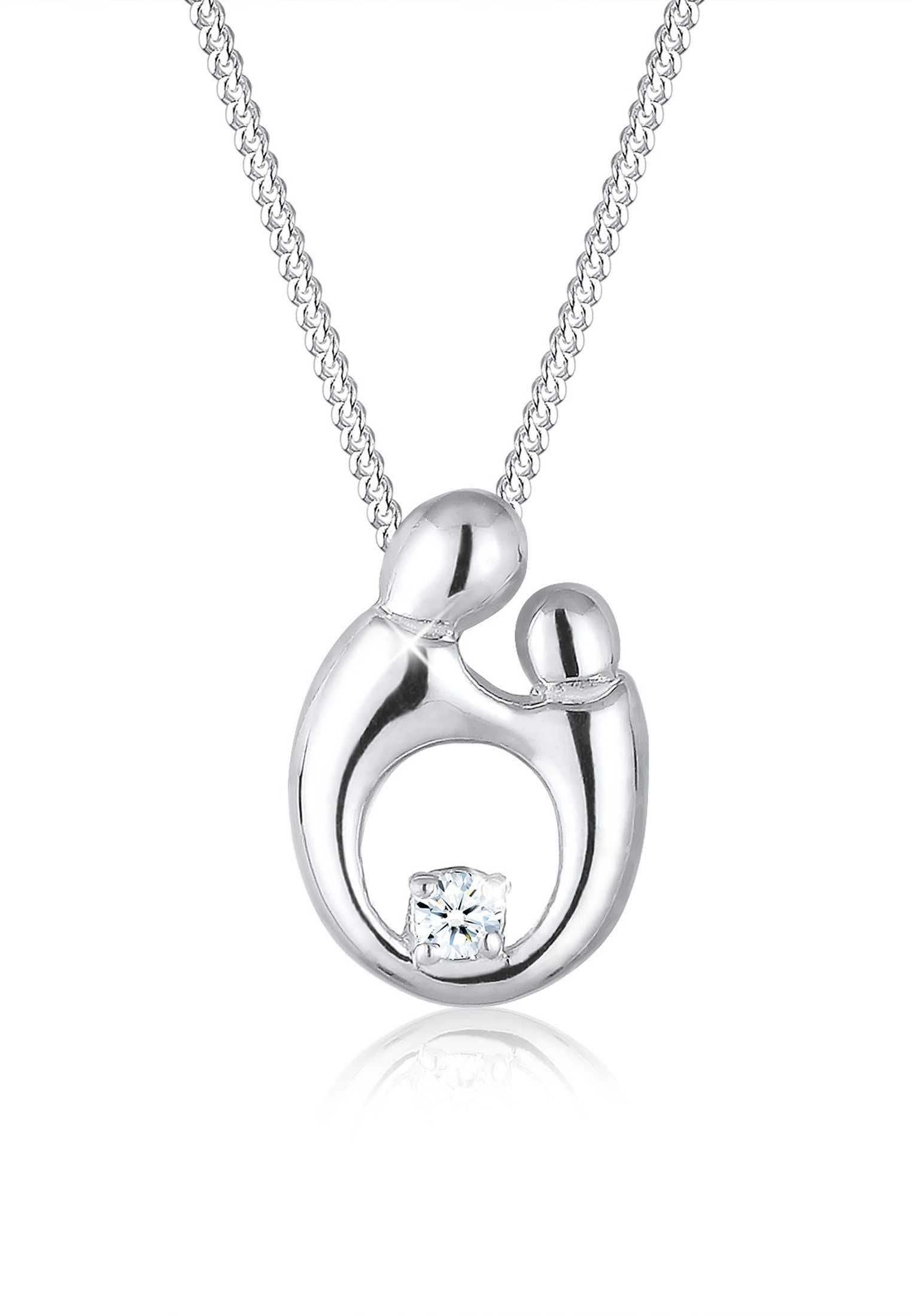 Elli DIAMONDS Kette mit Anhänger Mutter Kind Diamant (0.03 ct) 925 Silber vergoldet