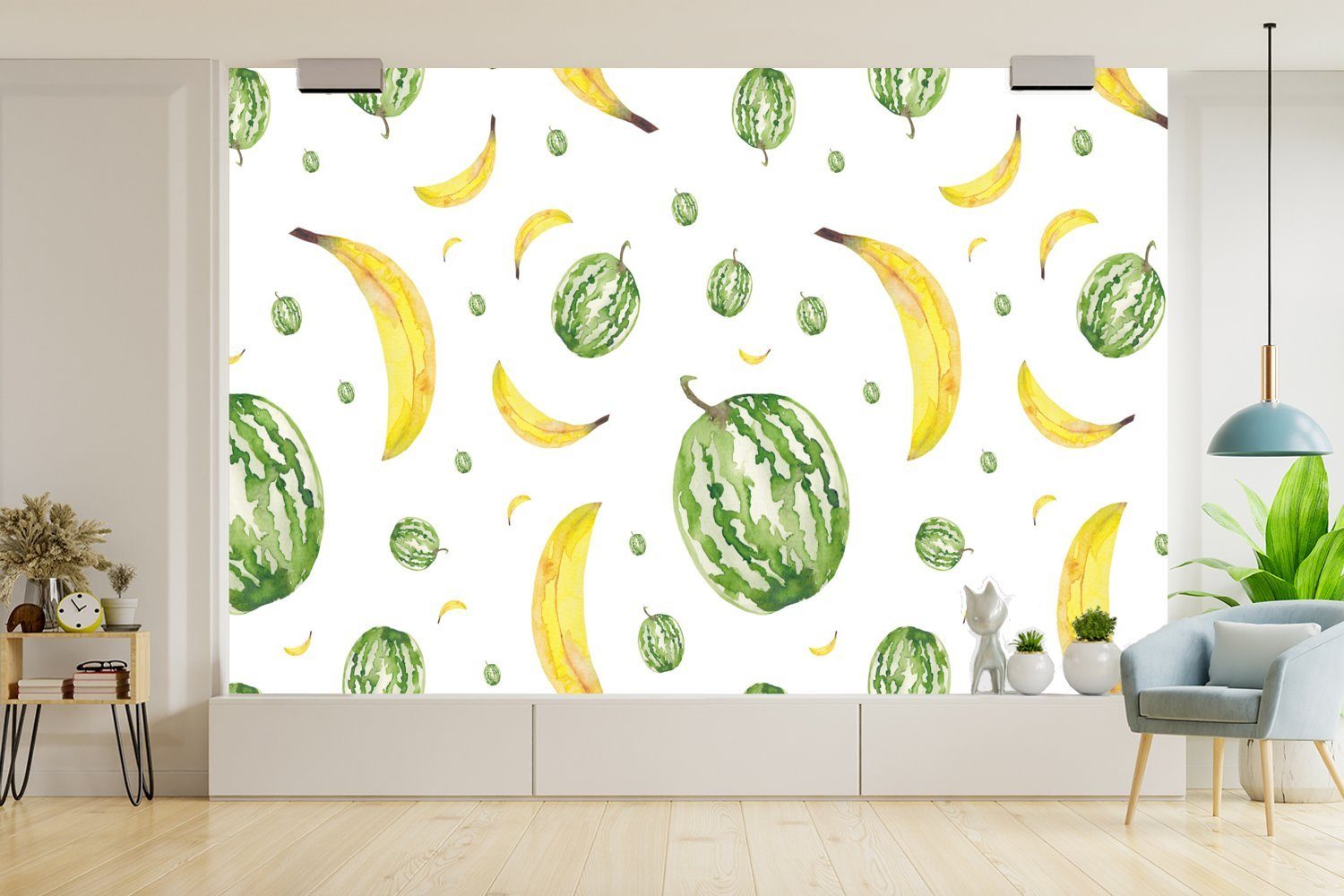 St), Schlafzimmer, - Schablonen, Bananen Wallpaper bedruckt, - für Kinderzimmer, Melonen (6 Tapete Wohnzimmer, Fototapete Matt, MuchoWow Vinyl