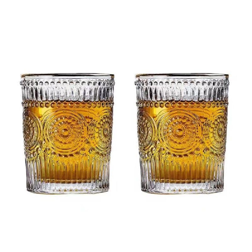 Gläser-Set 300ml Retro Vintage Trinkgläser Gold Kante 2 Gläser Whiskey Cocktail