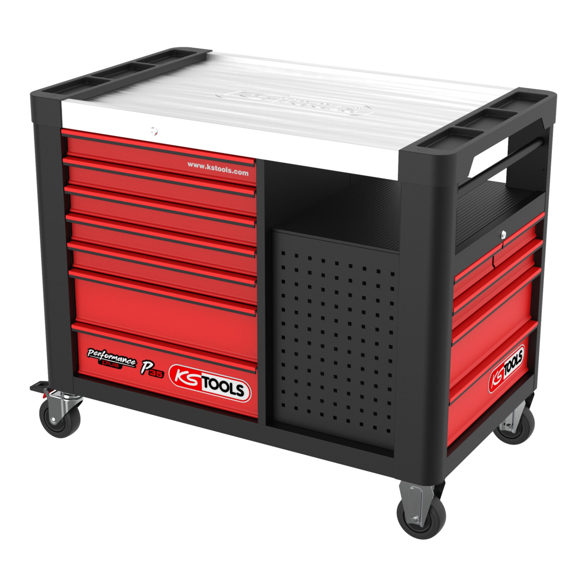 KS Tools Werkstattwagen KS Tools PERFORMANCEplus P35 SCHWARZ/ROT Werkstattwagen mit 12 Schubla