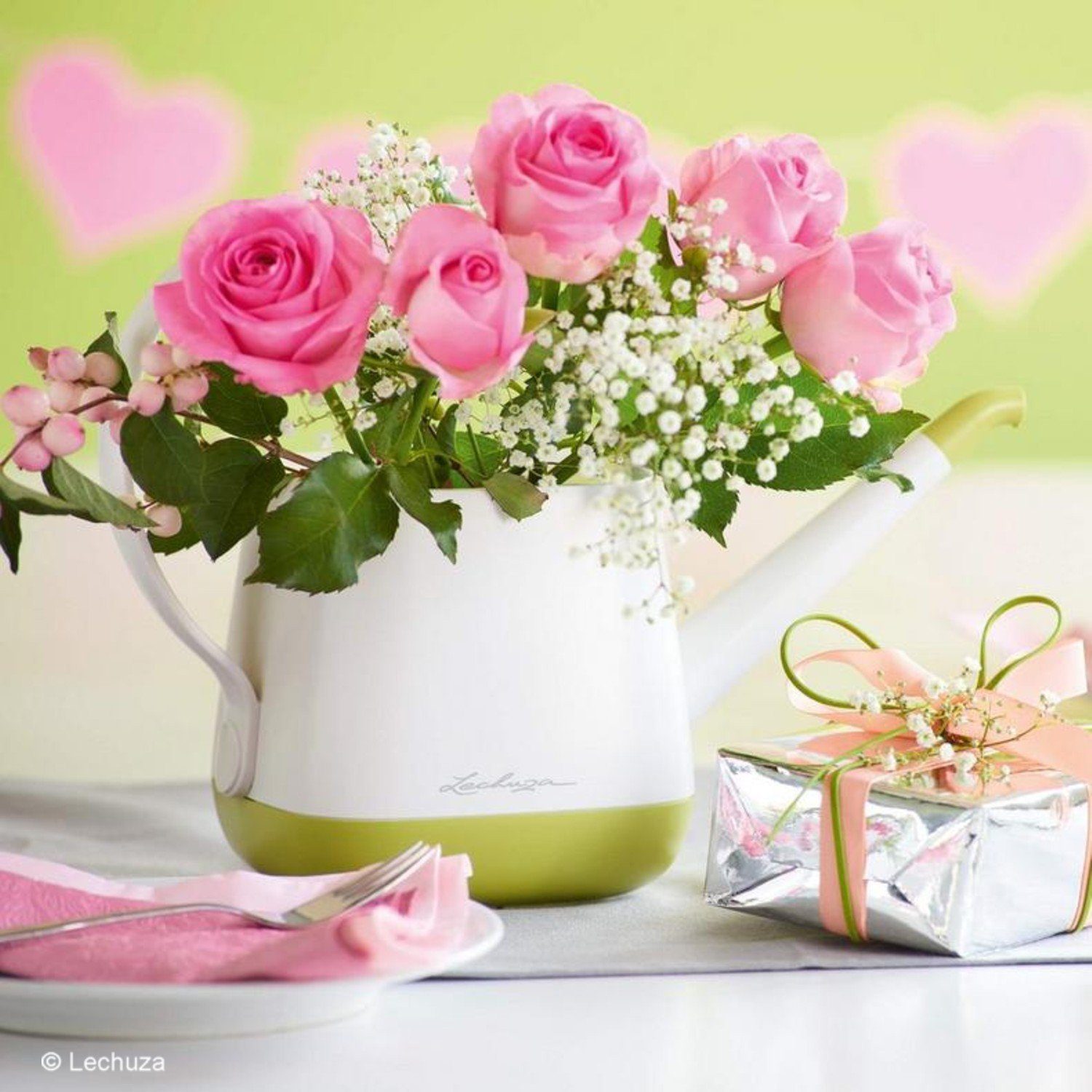 Lechuza® Gießkanne Yula 1,7L weiß/pistaziengrün seidenmatt