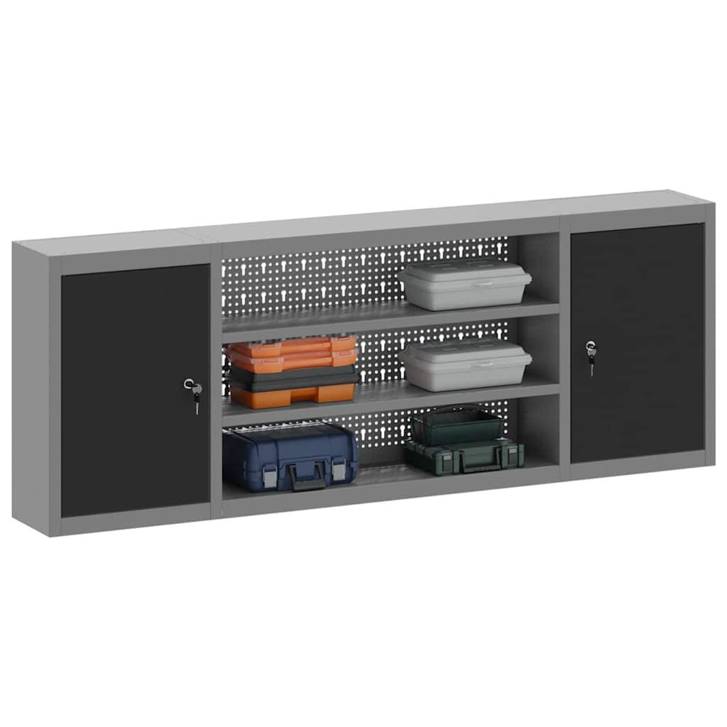vidaXL Werkzeugbox Werkzeugschrank mit Regal Schwarz und Grau 150 x 20 x 55 cm (1 St)